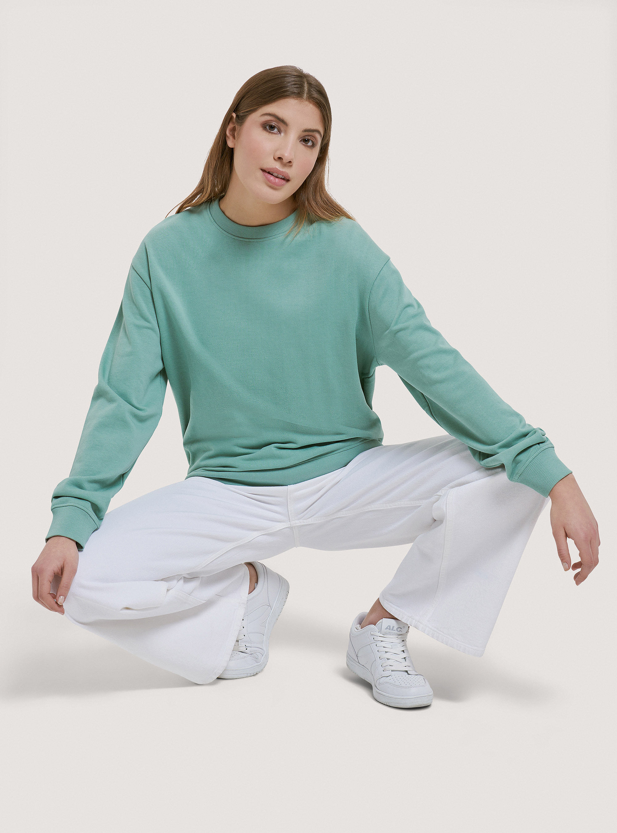 Sweat-shirt basique à col ras du cou en coton, C6730 GREEN