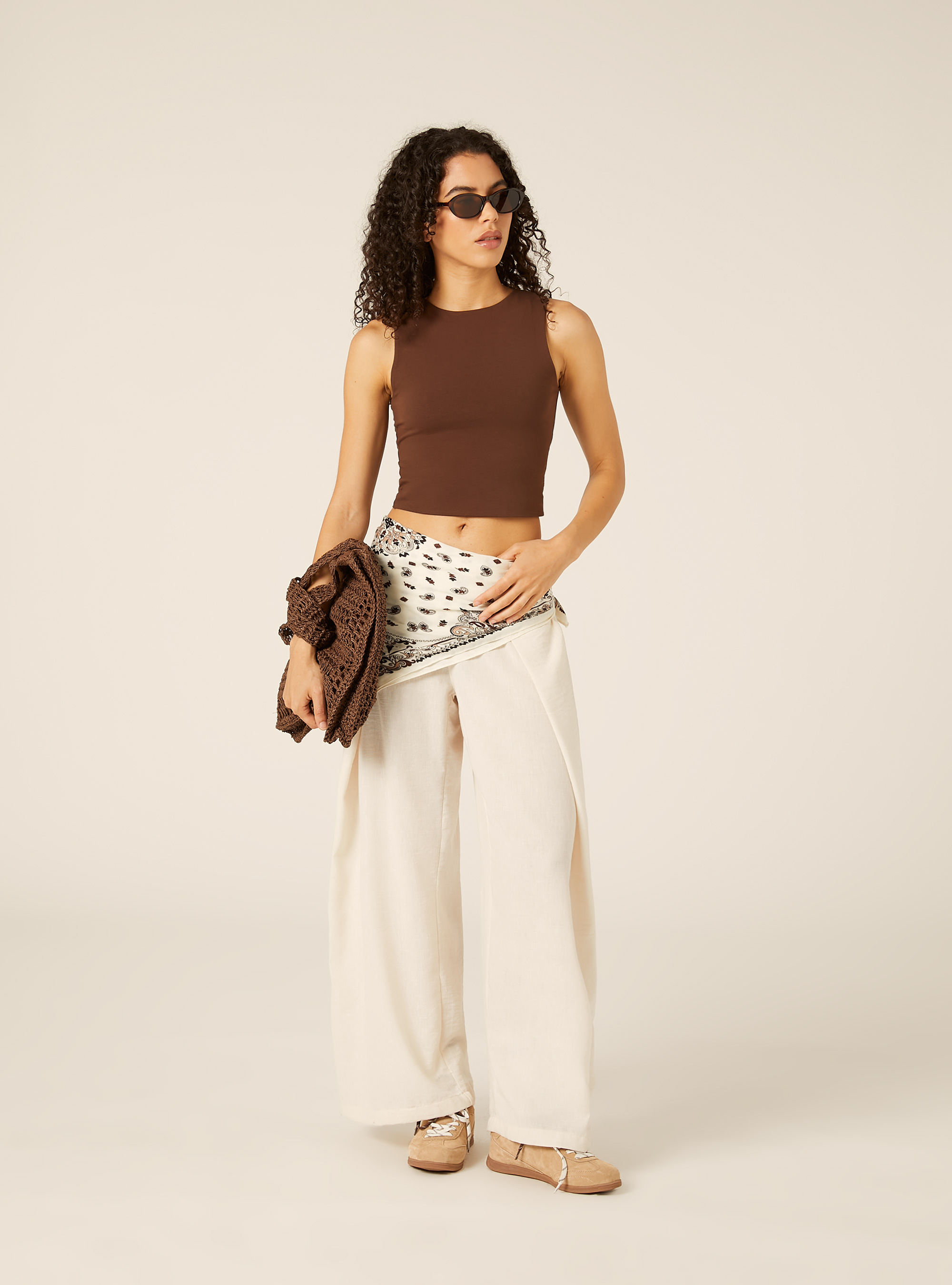 Canotta basic crop in jersey elastico, BR2 BROWN MEDIUM