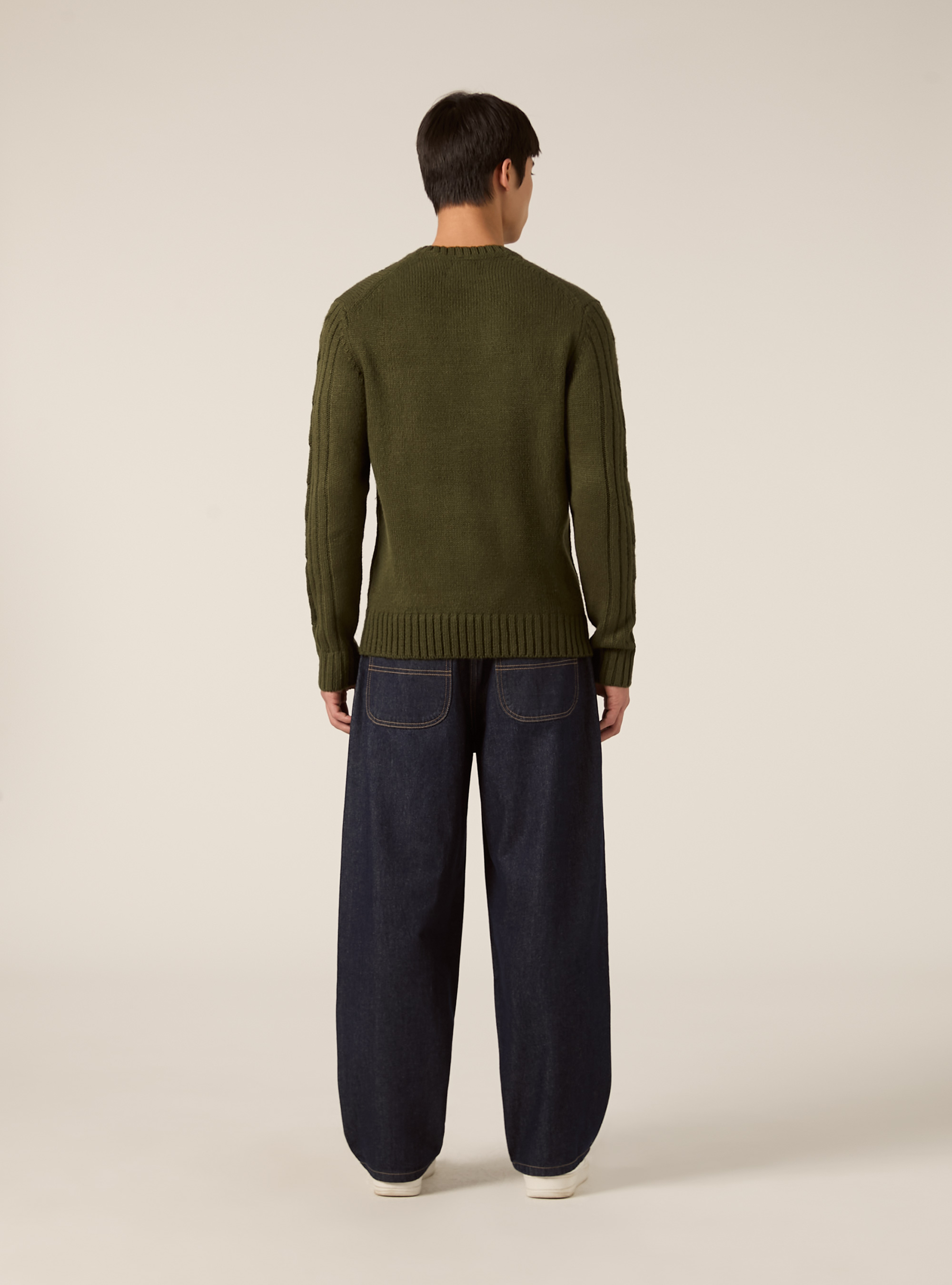 Crew neck jumper with cable knit, KY2 KAKY MEDIUM