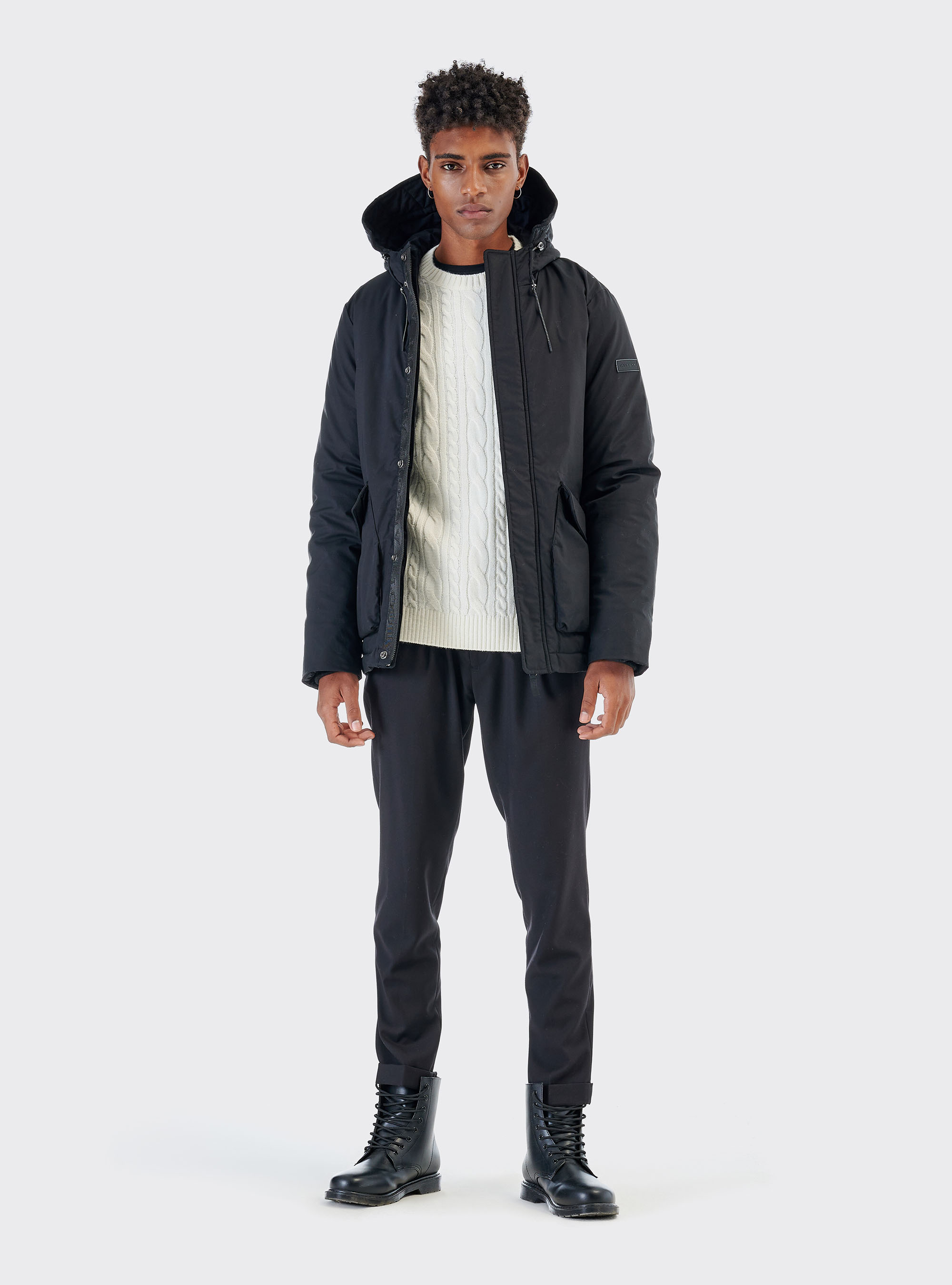 Pullover in misto lana con lavorazione a trecce, BIANCO SPORCO