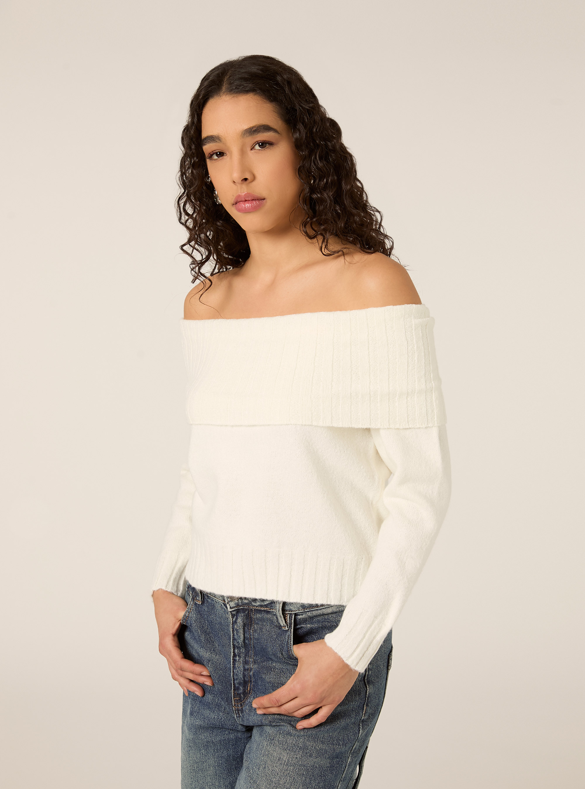 Maglia con spalle scoperte bardot, WH2 WHITE