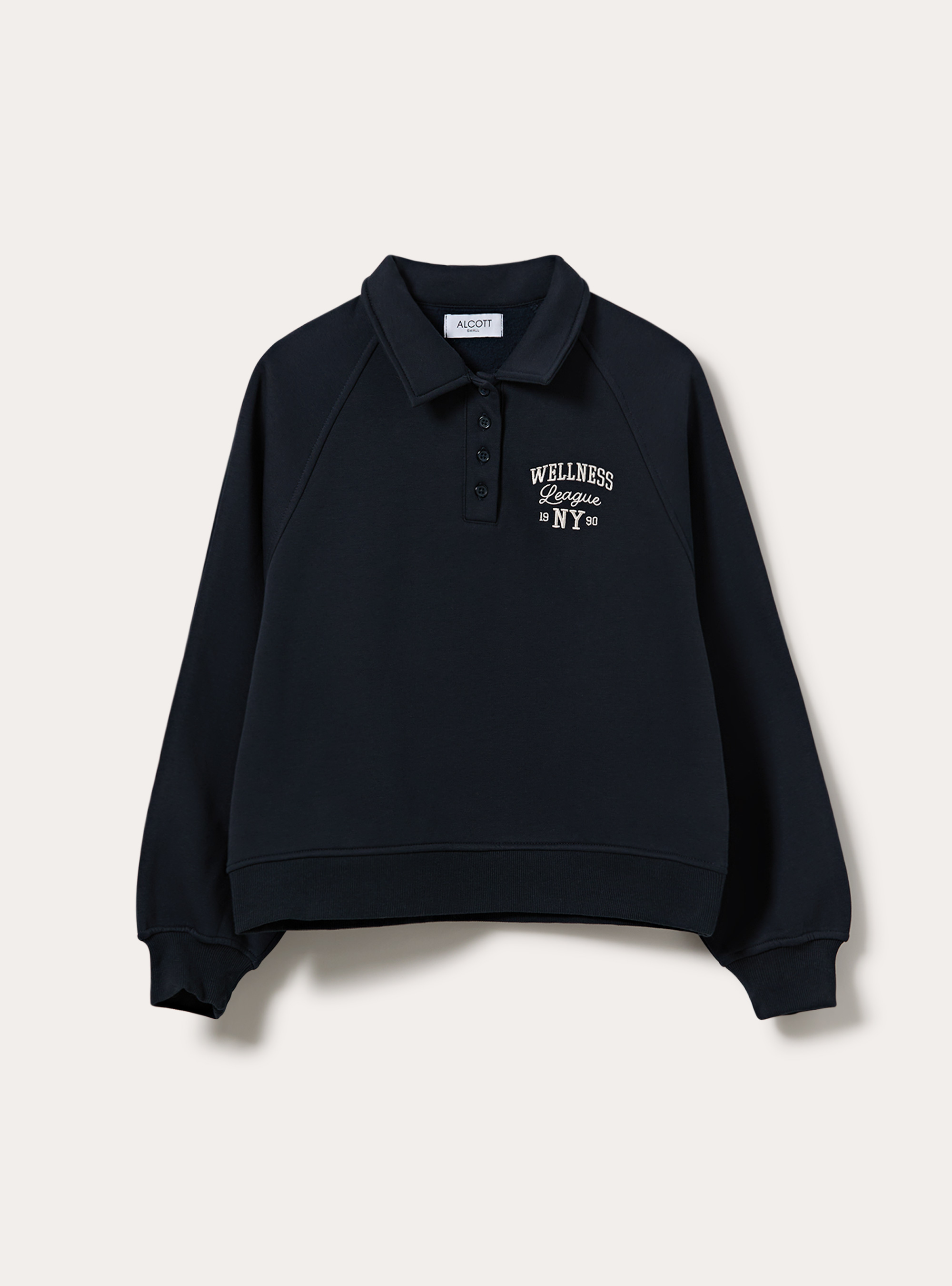 Felpa polo raglan con ricamo, NAVY SCURO