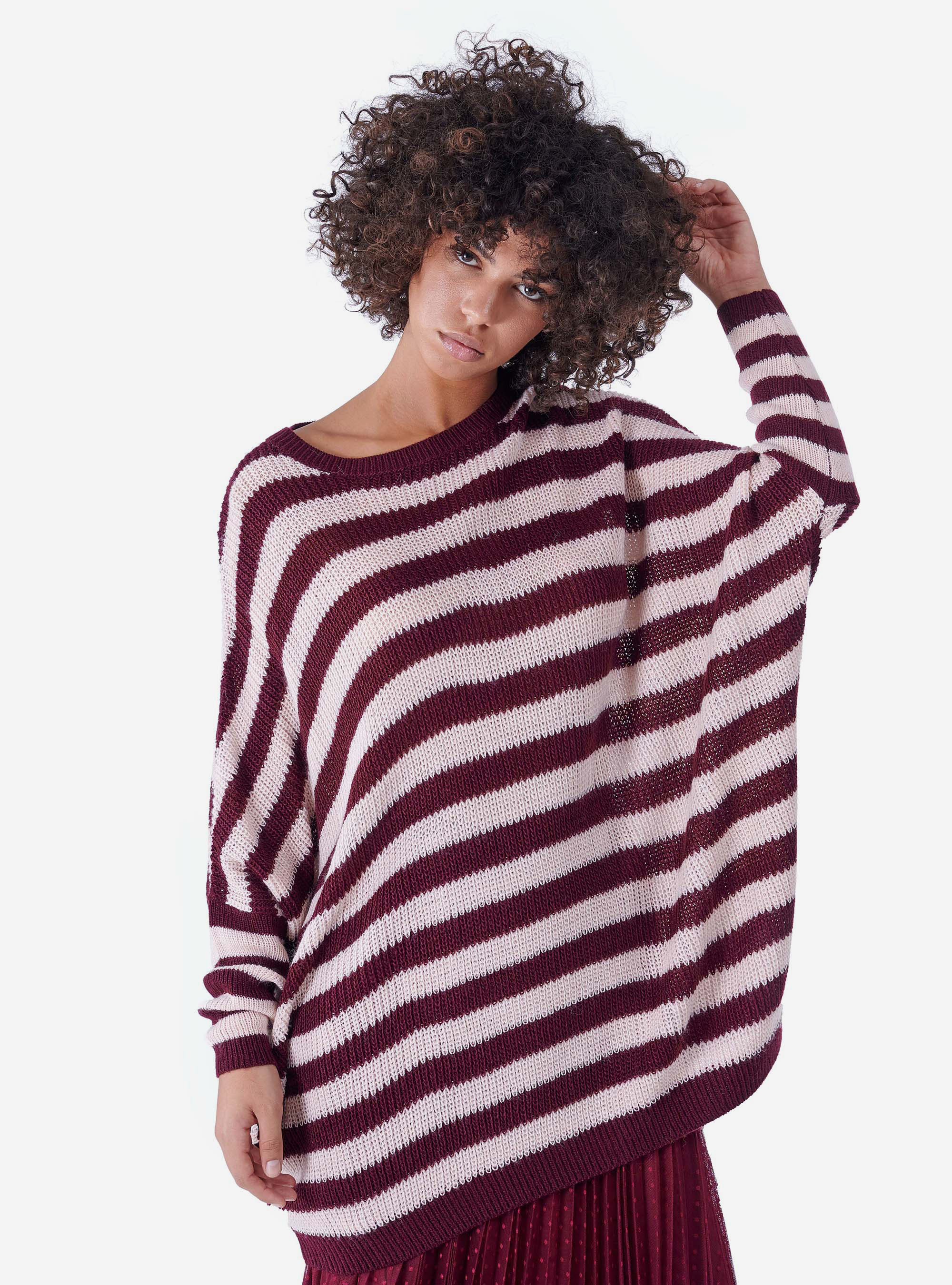 JERSEY RAYADO SOBREDIMENSIONADO, BURDEOS