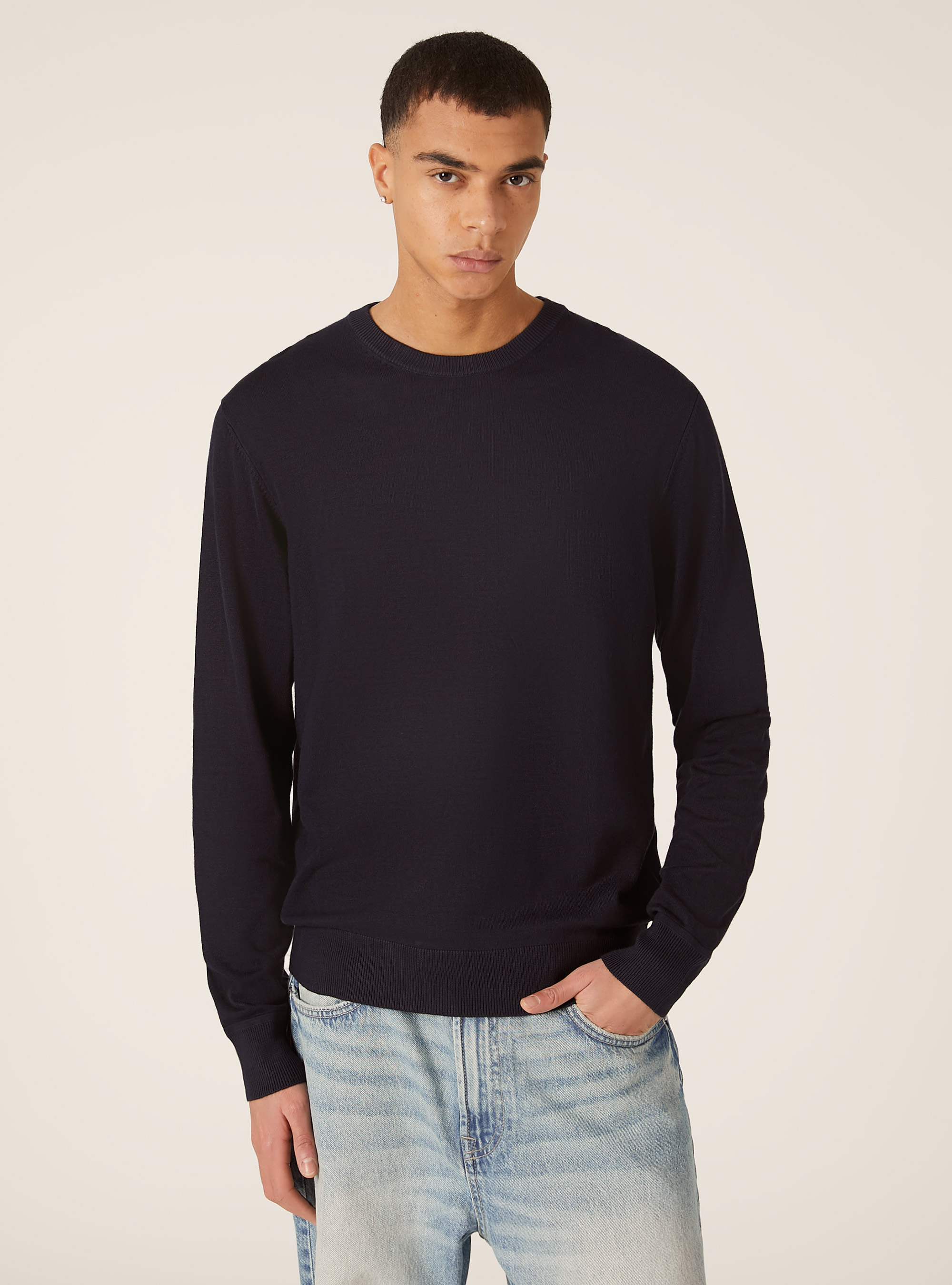 Pull &agrave; col ras du cou en viscose durable Ecovero, NA1 NAVY DARK
