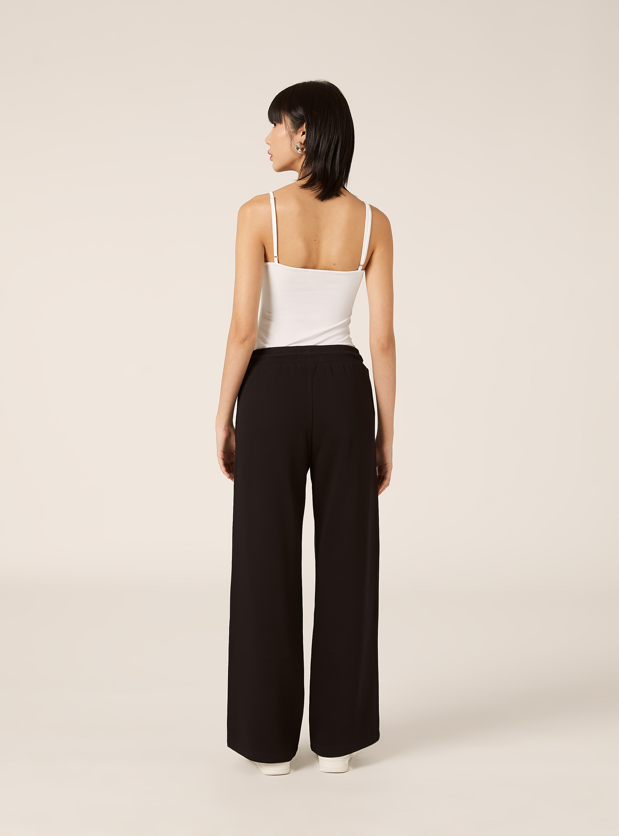 Wide-leg jogger pants in fleece, BK1 BLACK