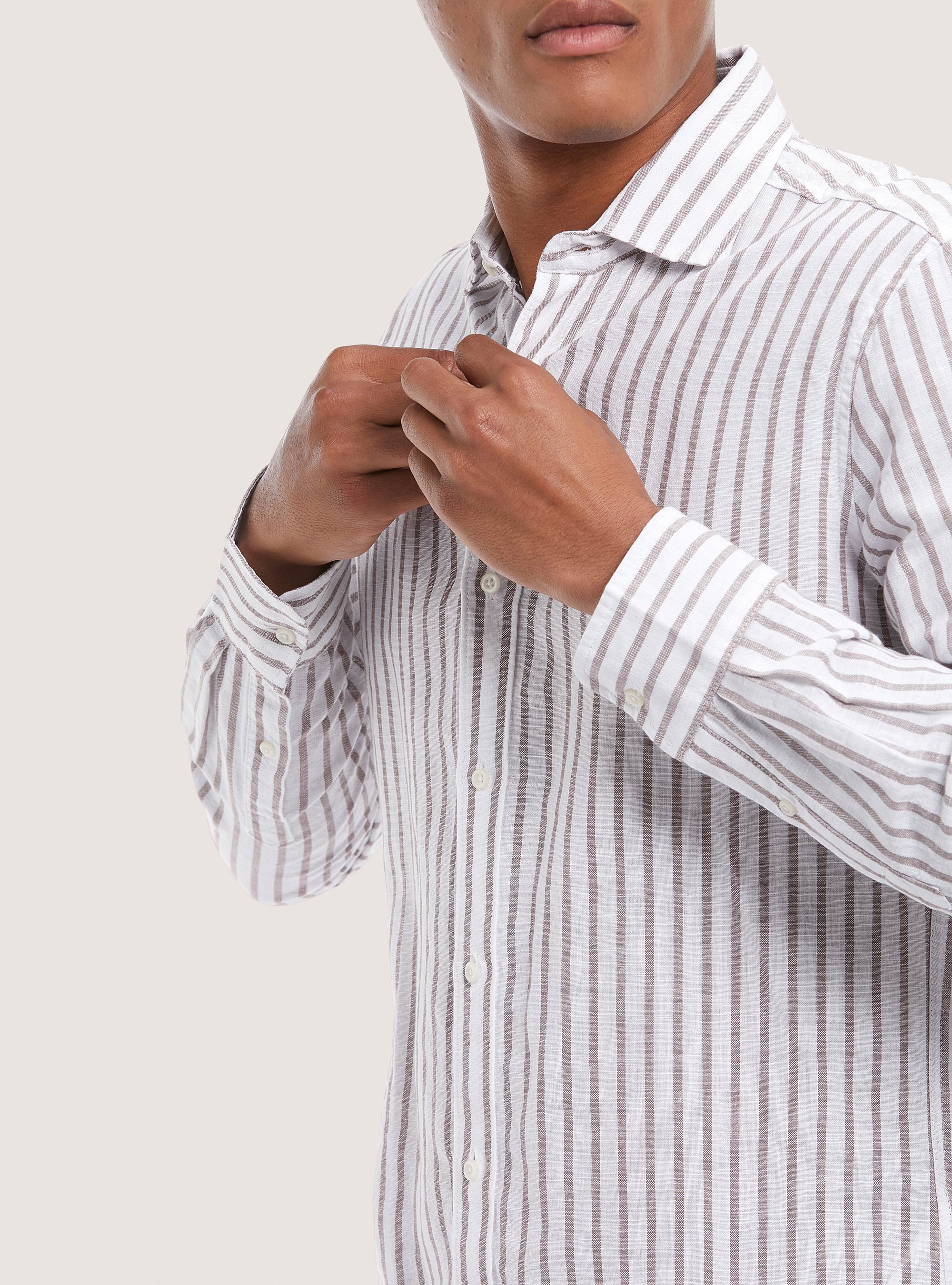 Camicia a righe in misto lino, MULTICOLORE
