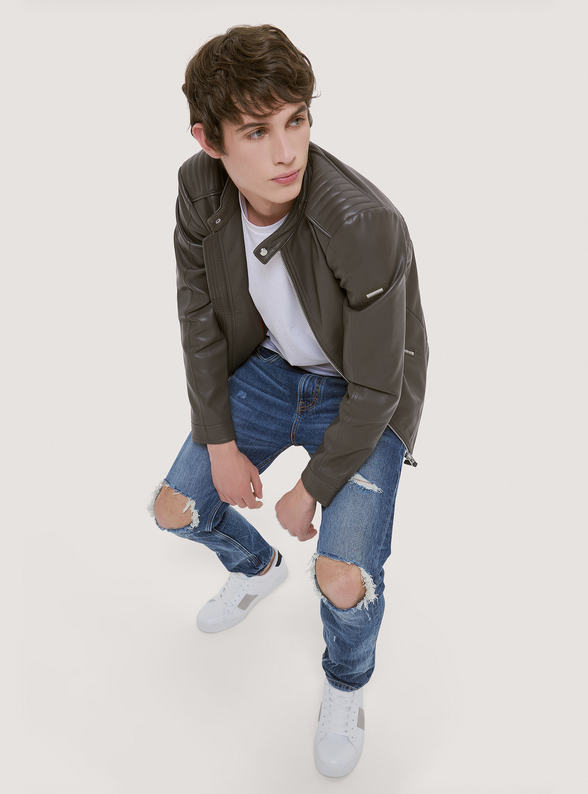 Öko-Lederjacke mit Reißverschluss, C115 GREY