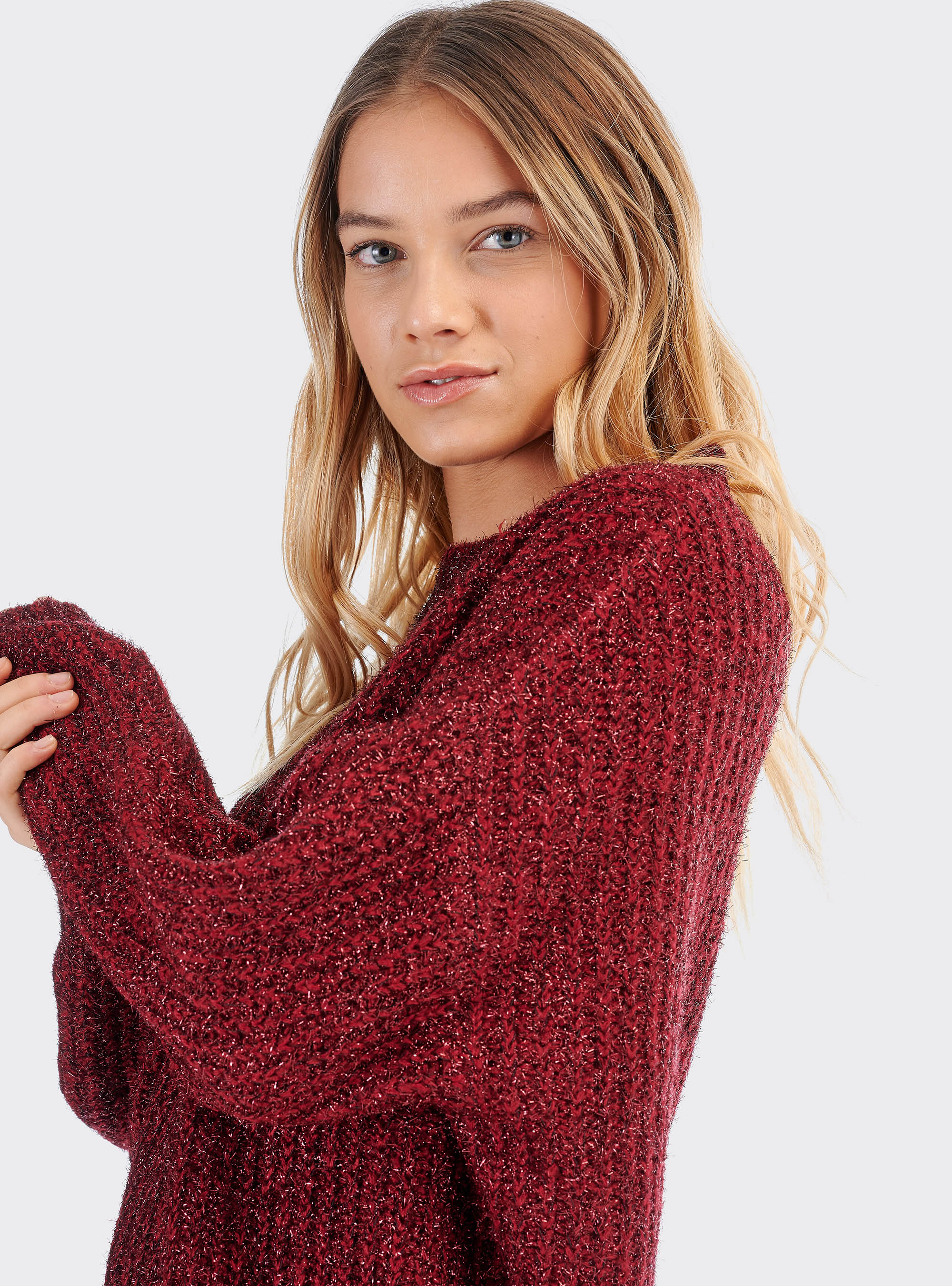 Pullover con filo lurex comfort fit, ROSSO