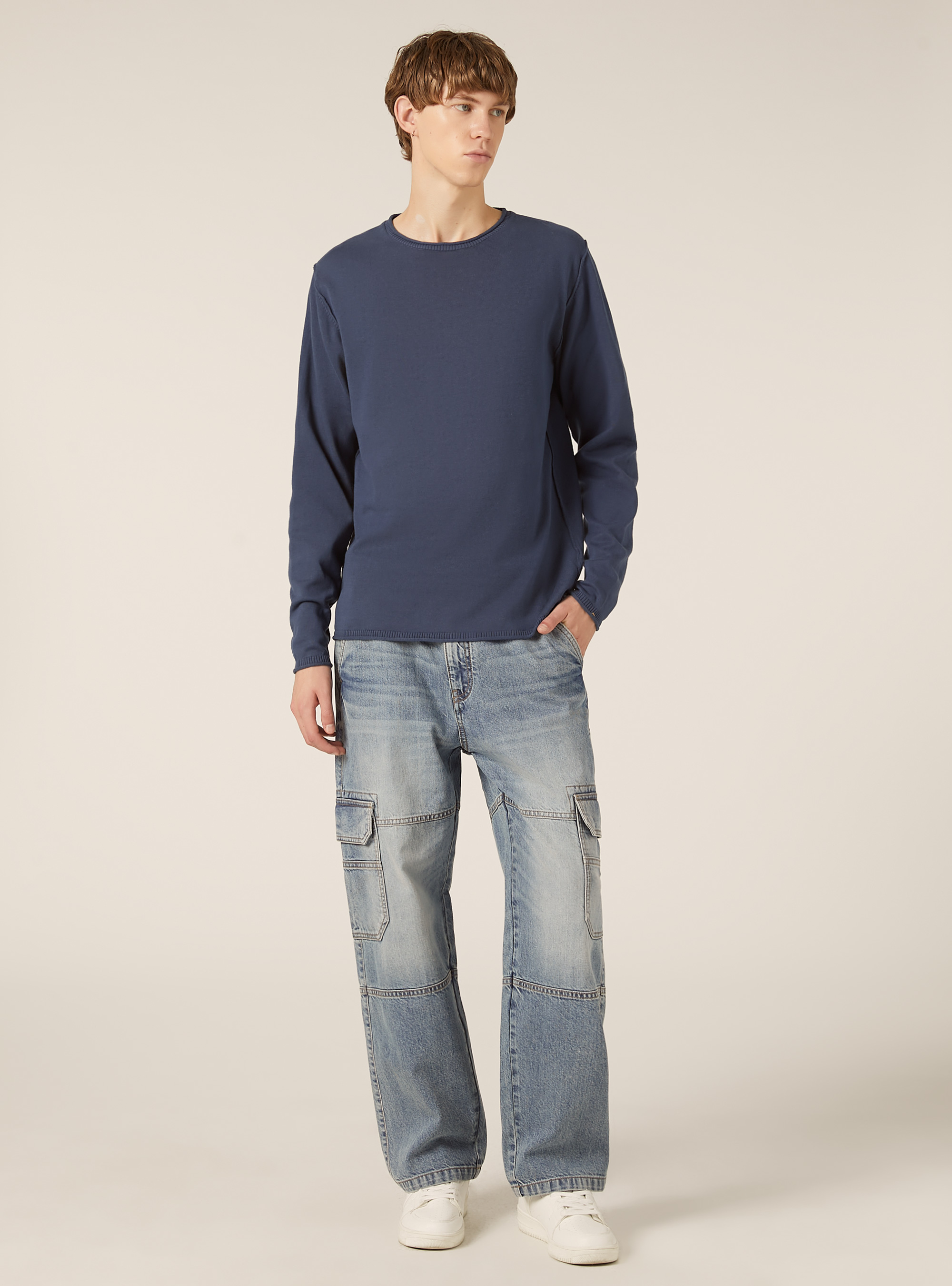 Raw cut pullover with roll neck, NA3 NAVY LIGHT