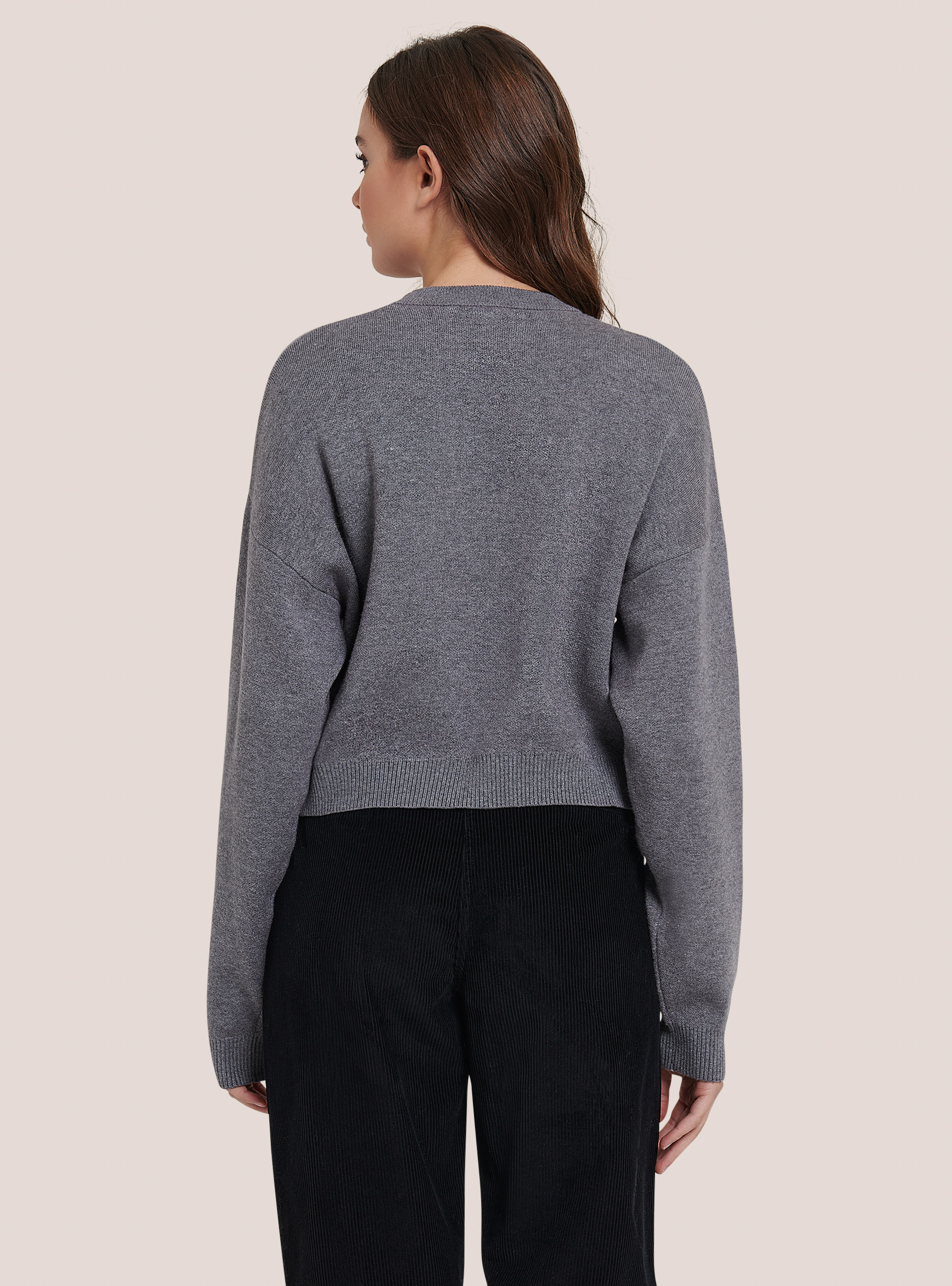 Plain colour cropped pullover, GREY MELANGE