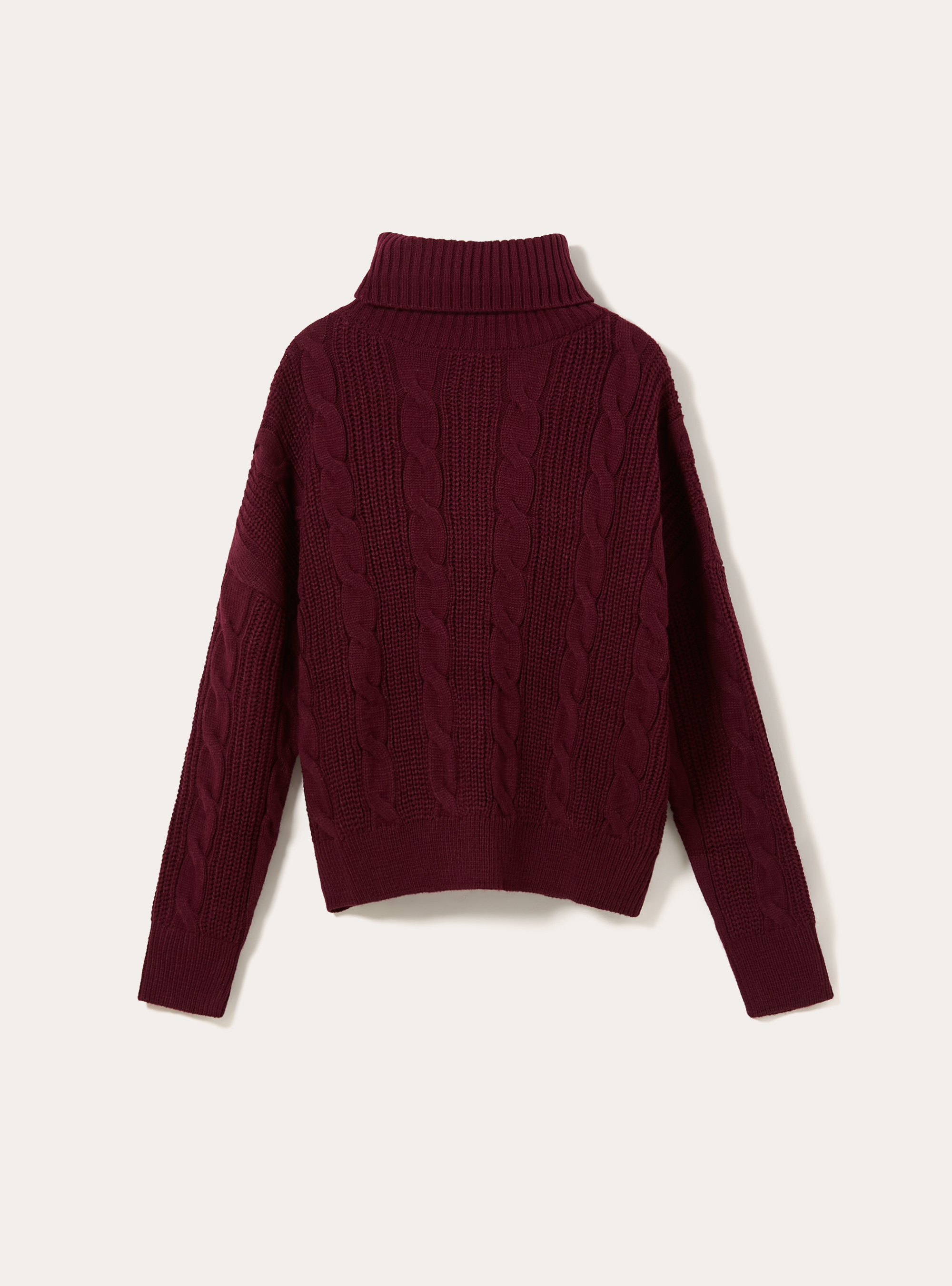 High-neck pullover with cable knit, BO2 BORDEAUX MEDIUM
