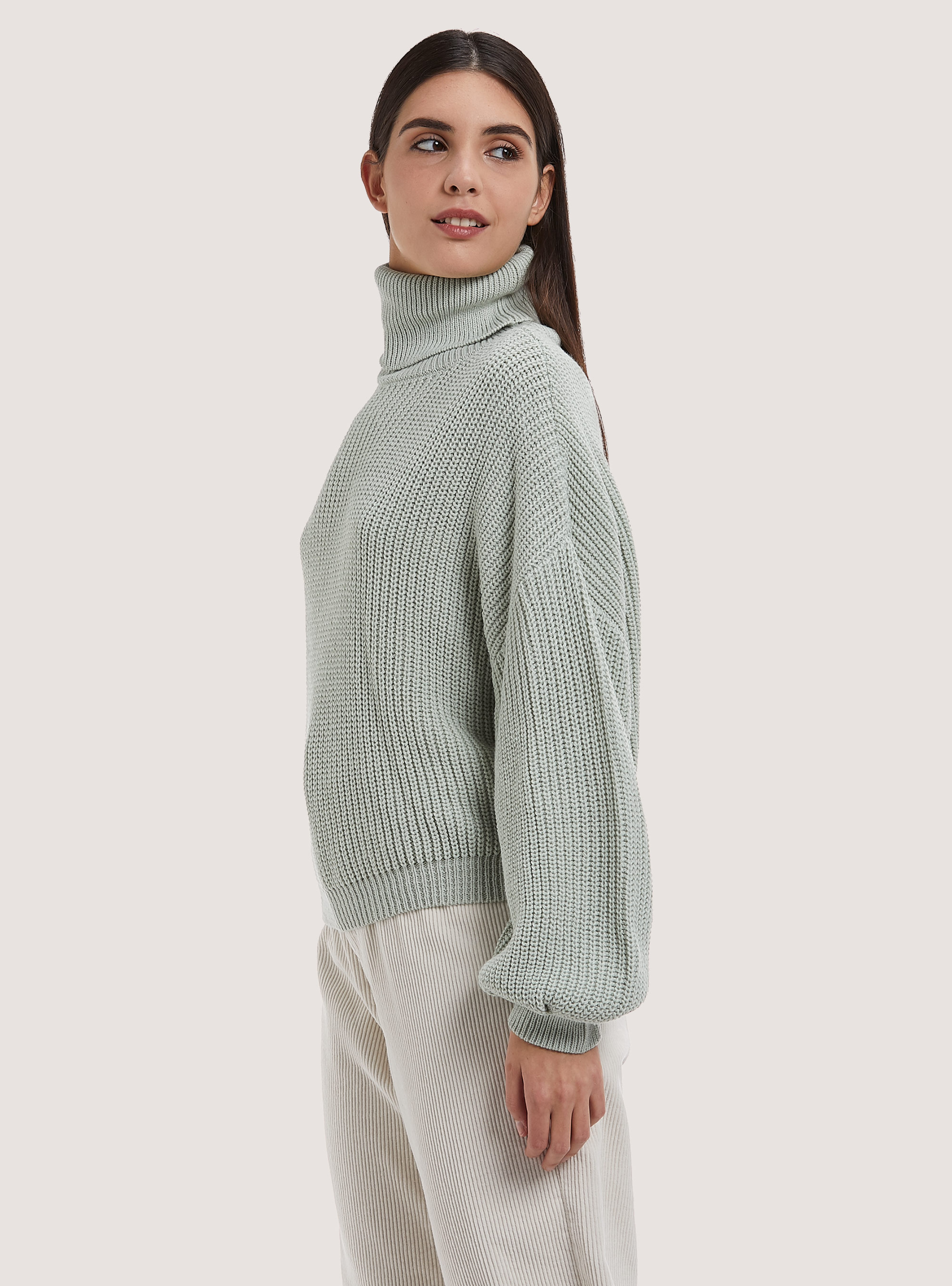 High-necked comfort fit English rib pullover, C6585 GREEN