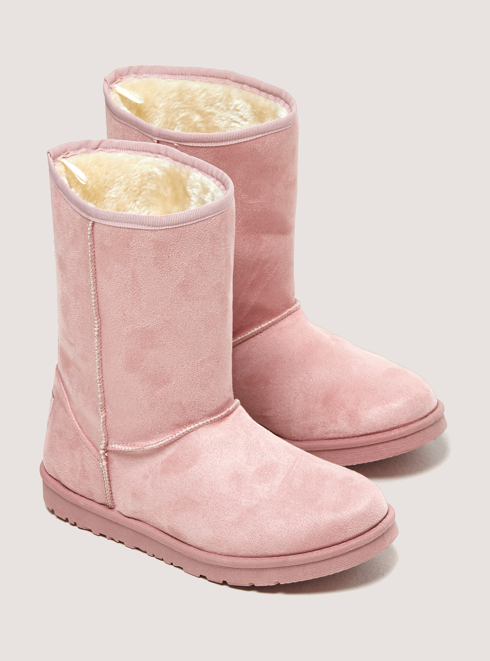 Suede ankle boots with faux fur inside, C051 PINK