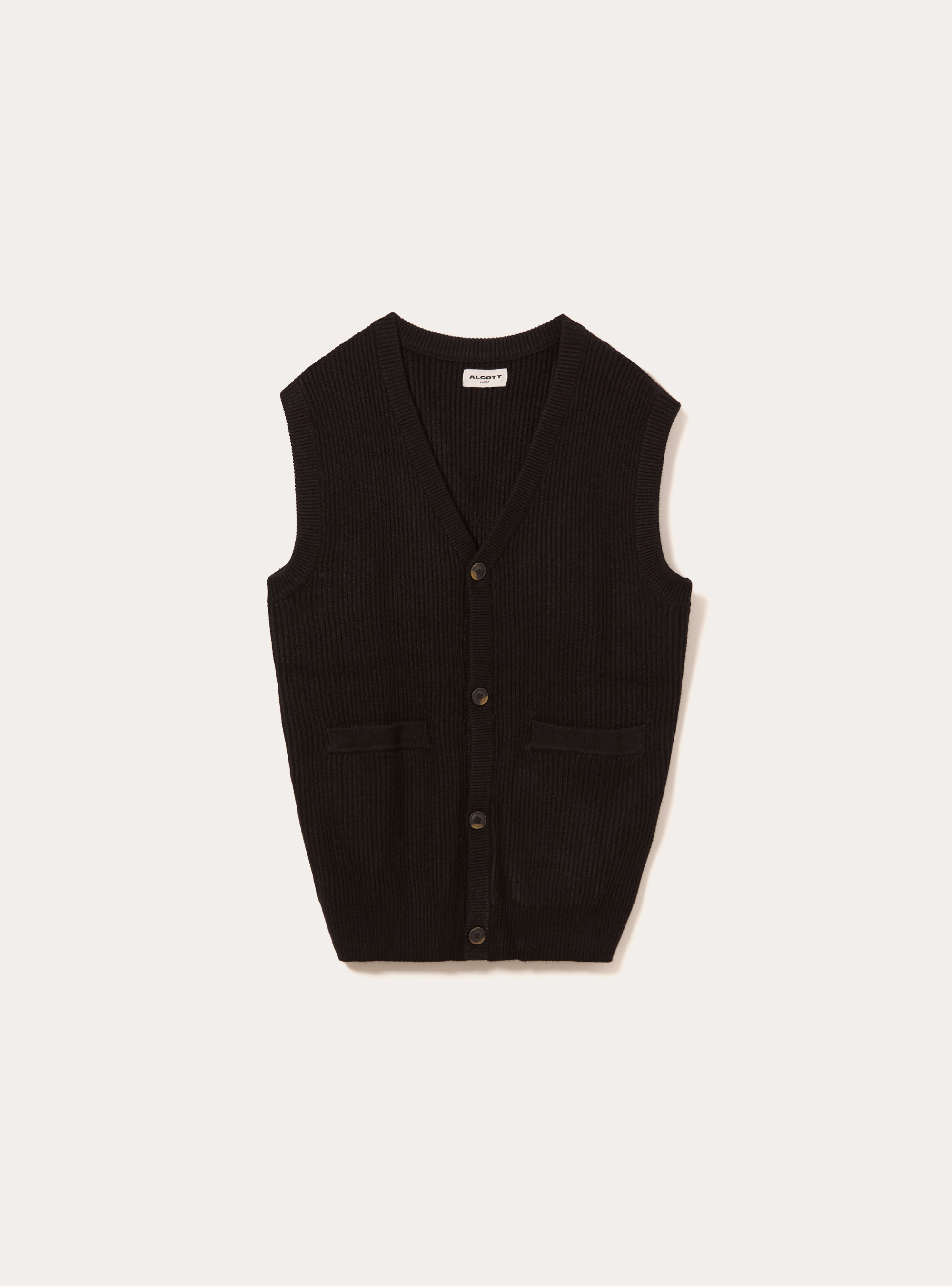 Knitted vest with pockets, BK1 BLACK