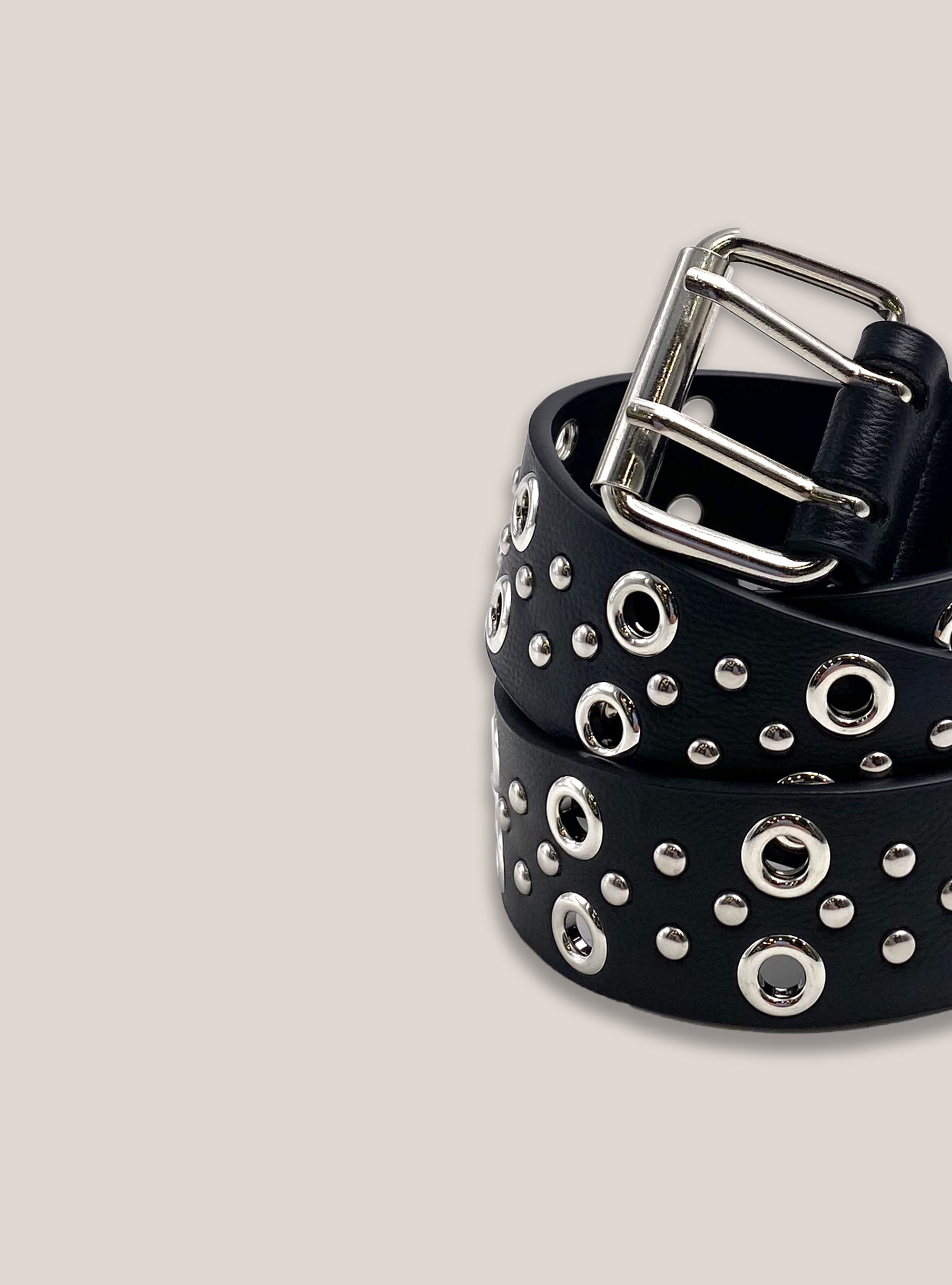 Cintura in ecopelle con occhielli metallici, BLACK