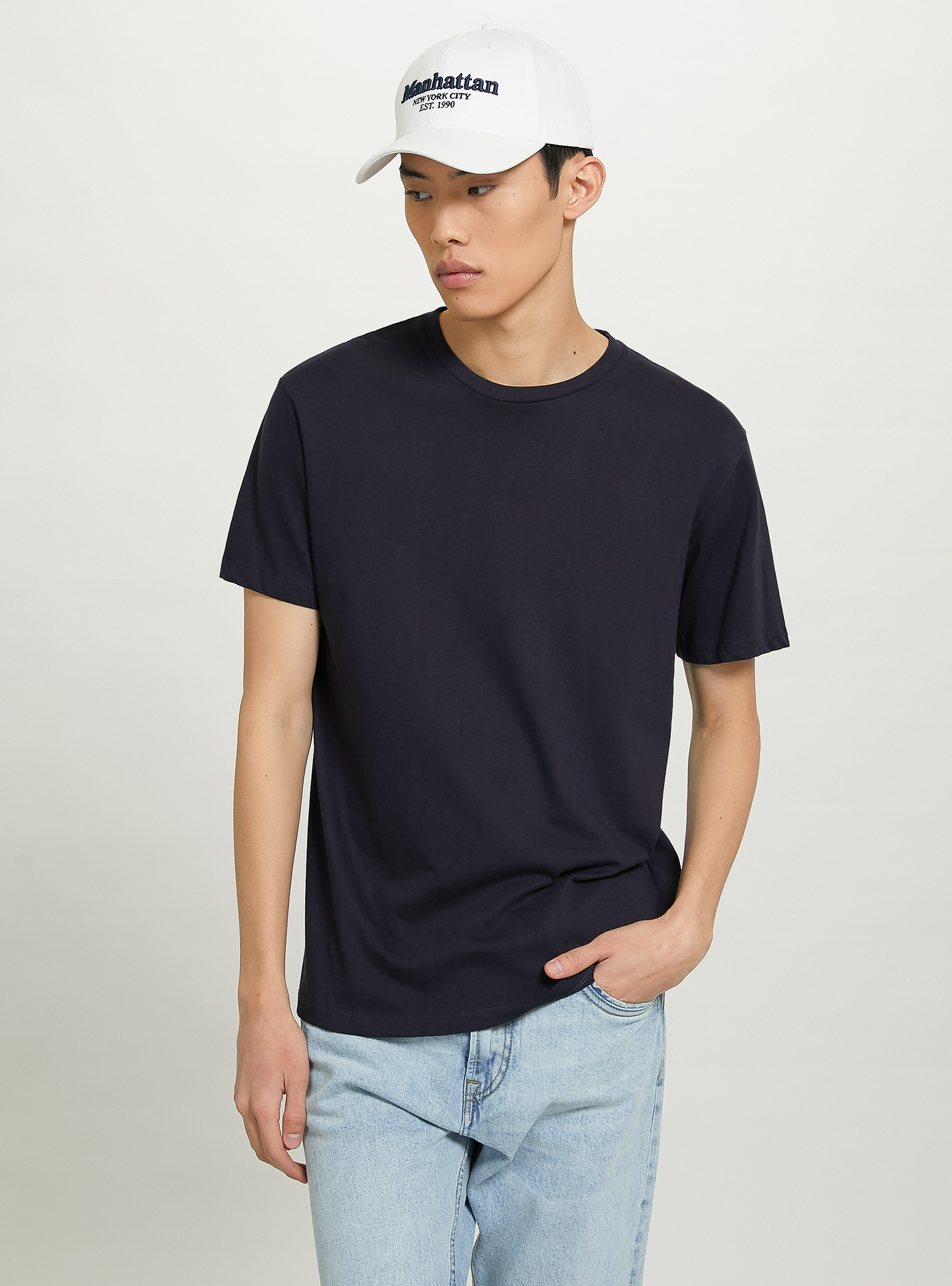 Basic cotton T-shirt, BLUE NAVY