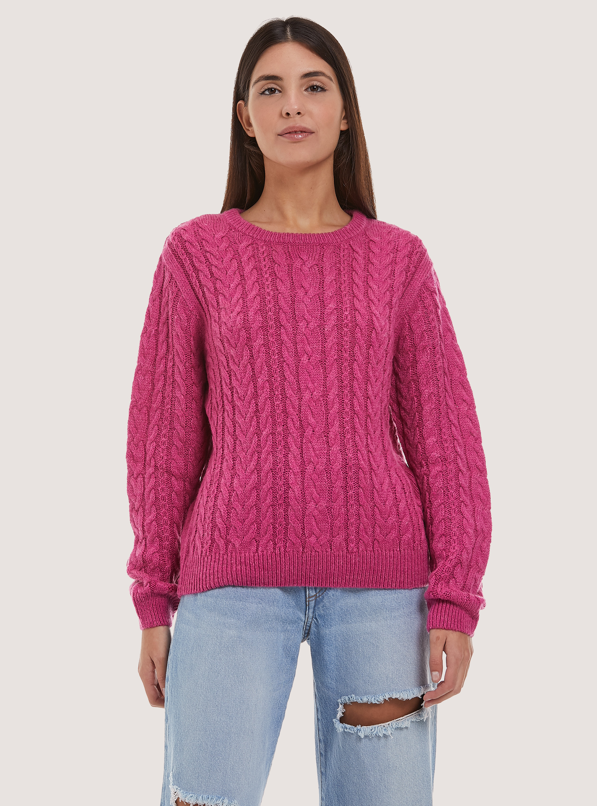 Pullover con trecce, MFX3 FUXIA MEL LIGHT