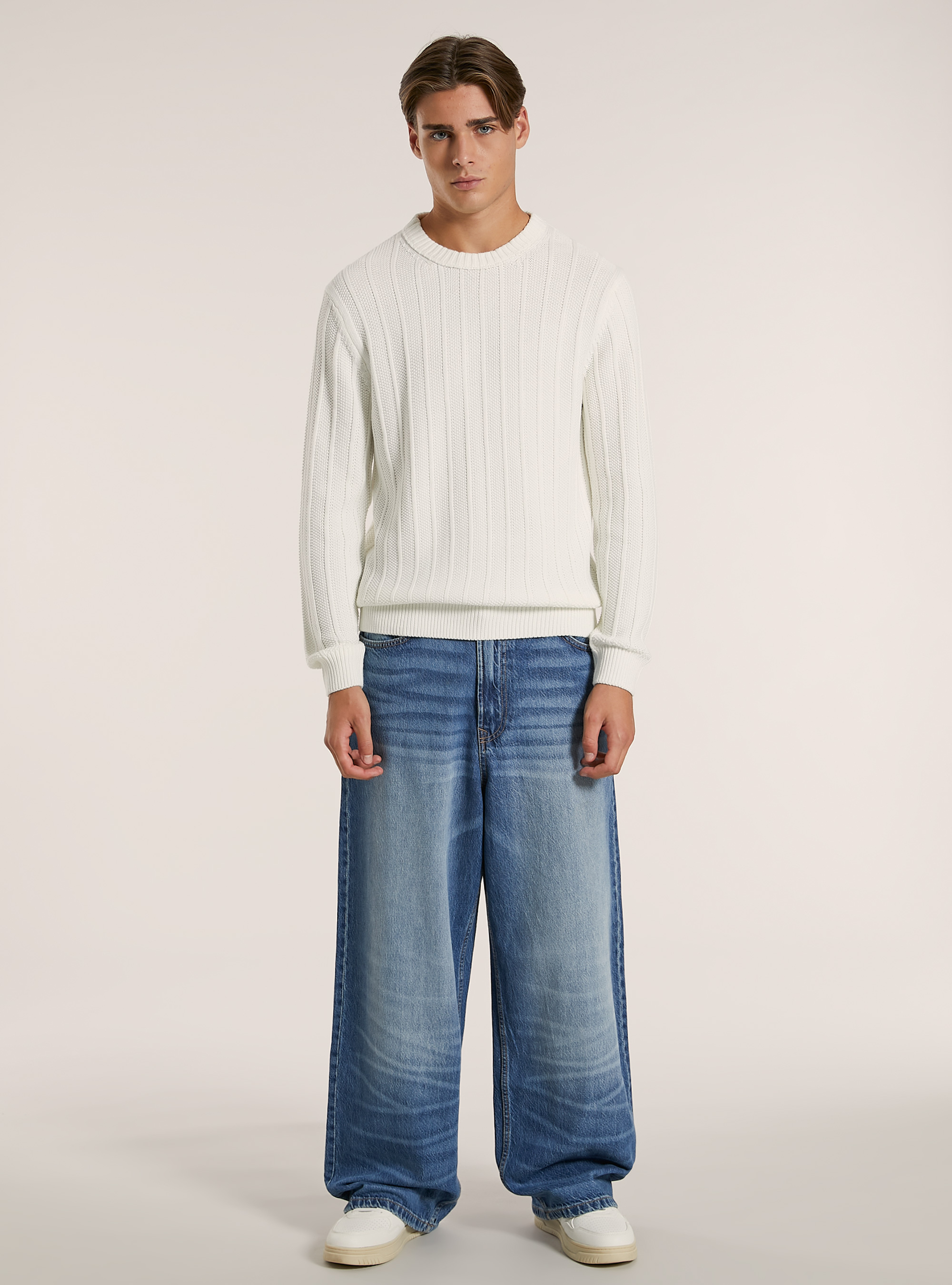 Jersey con textura y corte recto, WH2 WHITE