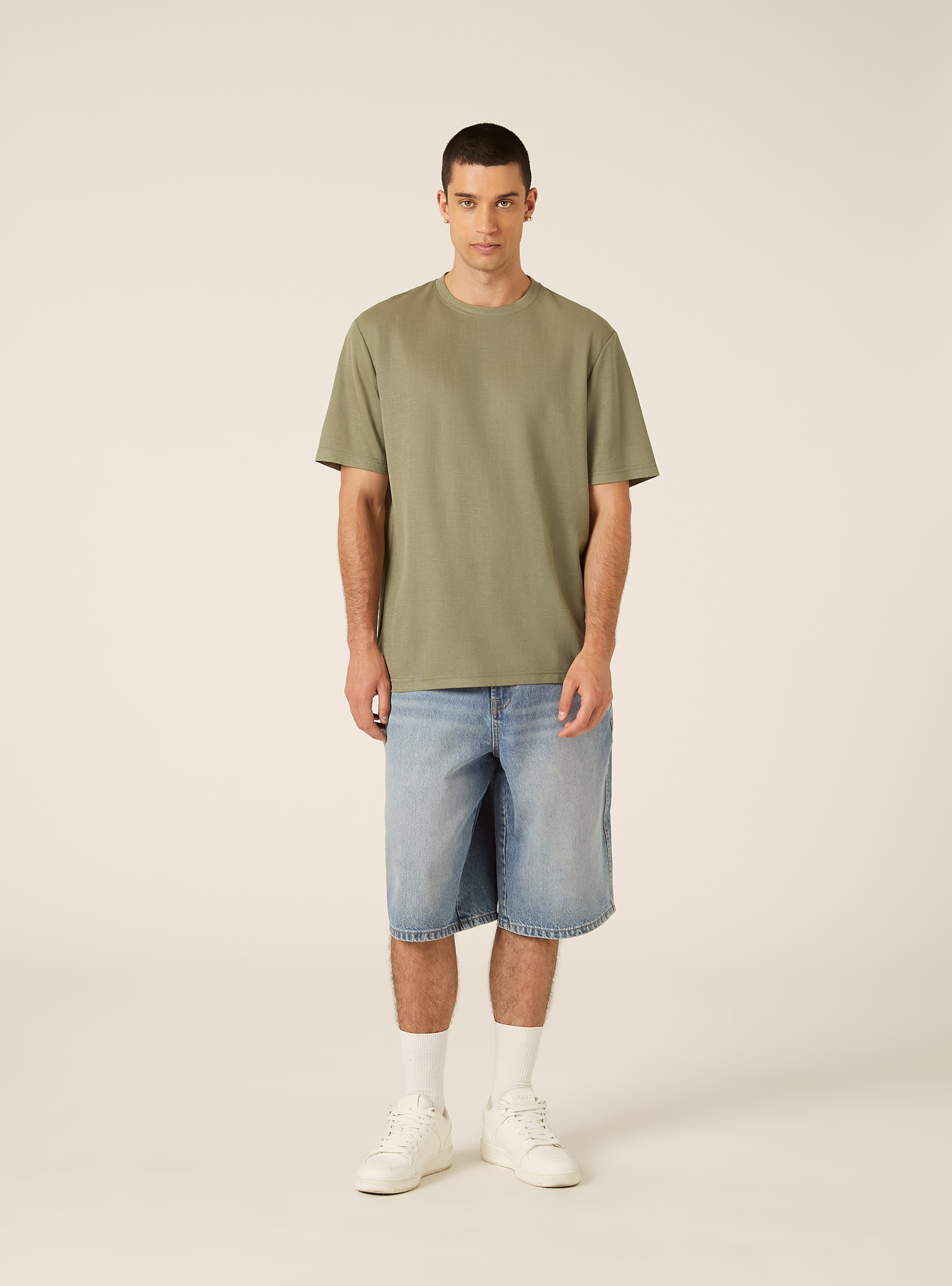 Boxy Fit Textured T-Shirt, KY2 KAKY MEDIUM