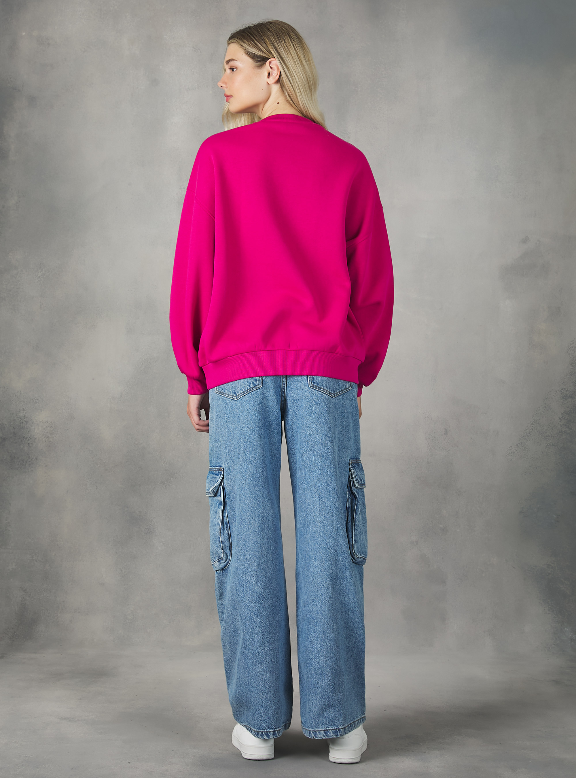 Crewneck college comfort fit sweatshirt, FX3 FUXIA LIGHT