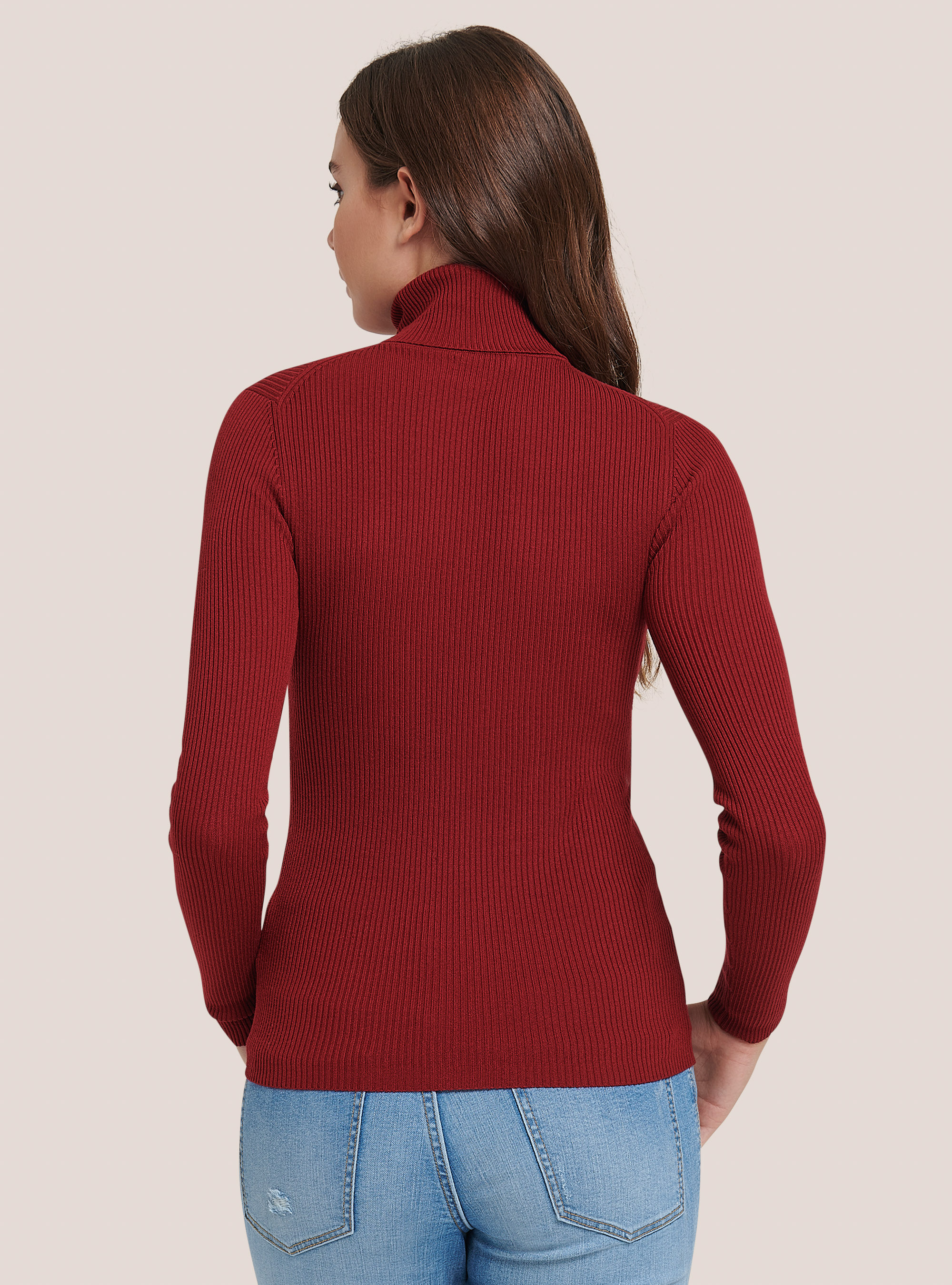 Ribbed turtleneck pullover, RED