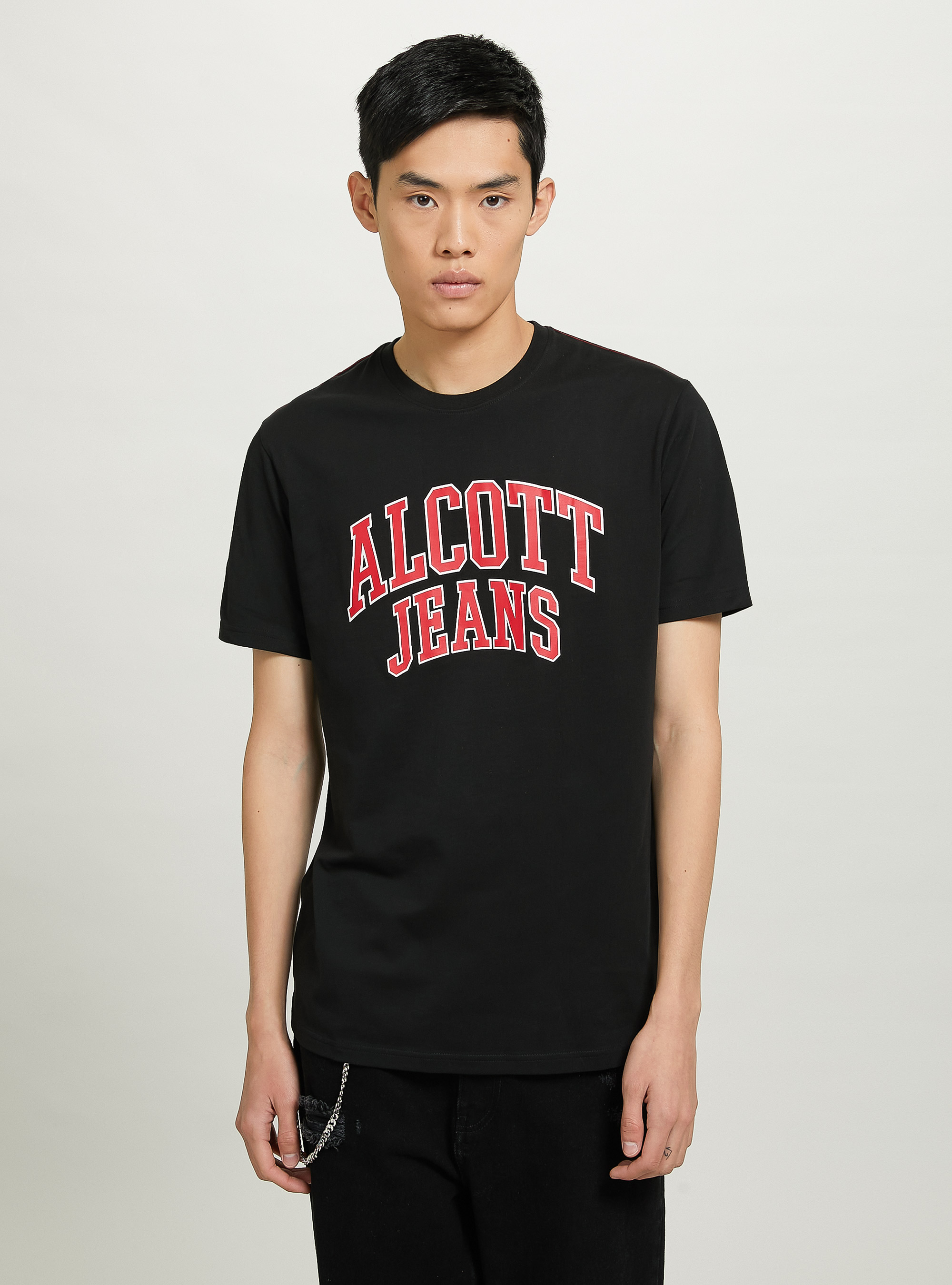 Cotton T-shirt with print, BLACK