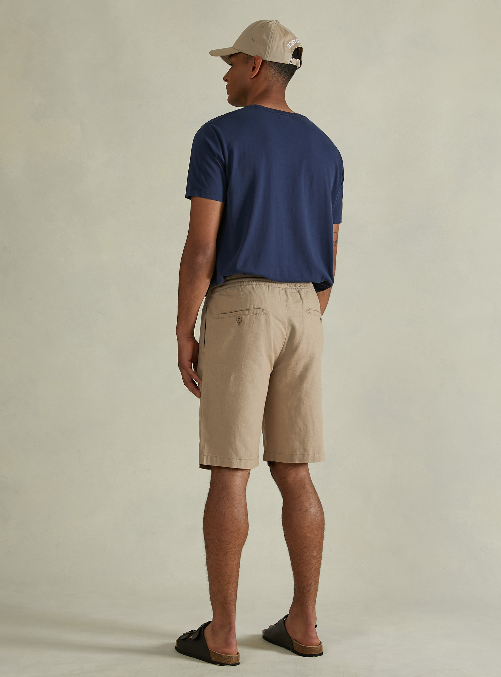 Linen Bermuda Shorts with Drawstring, BG2 BEIGE MEDIUM