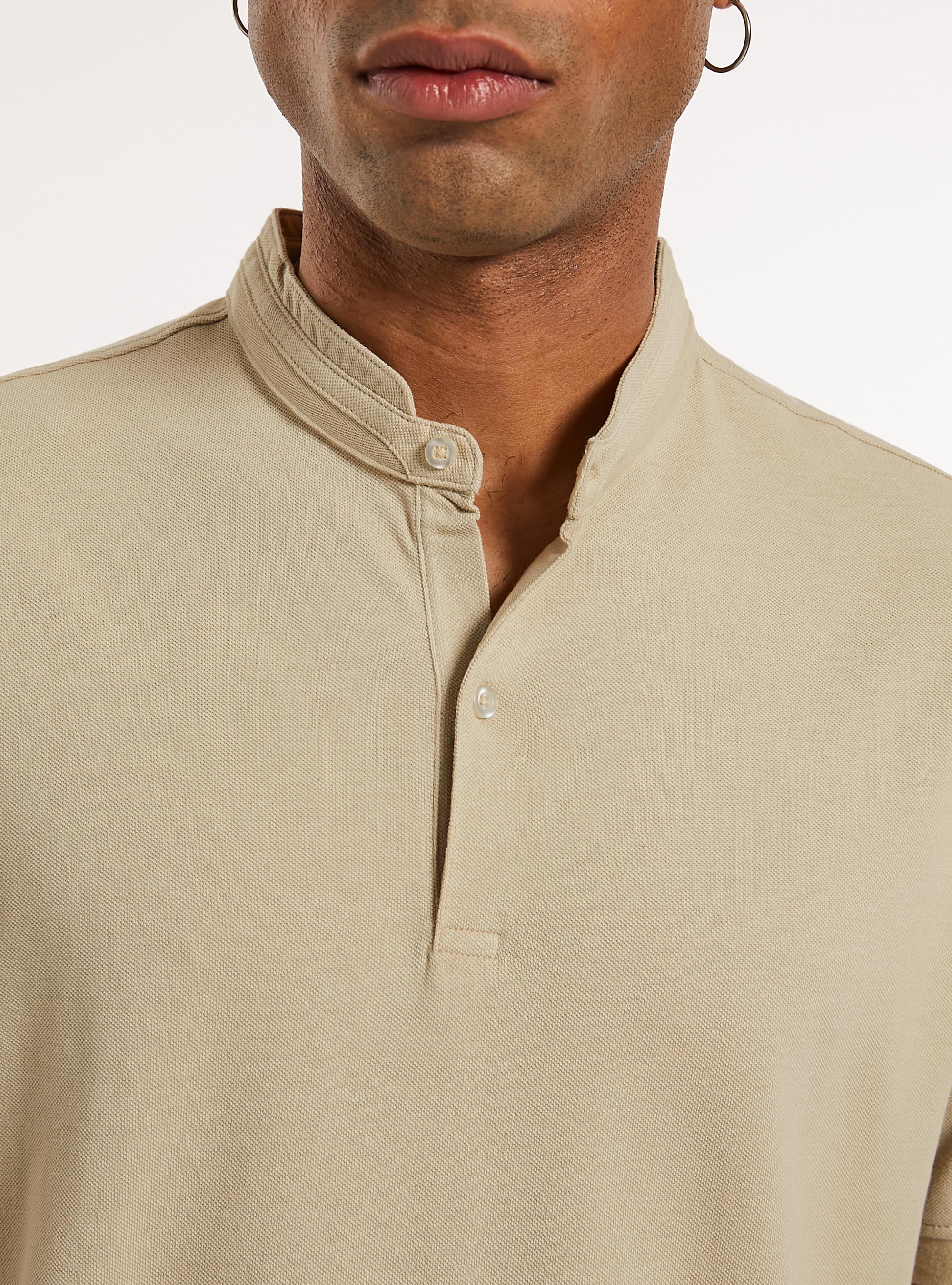 Mandarin Collar Cotton Polo Shirt, BG2 BEIGE MEDIUM