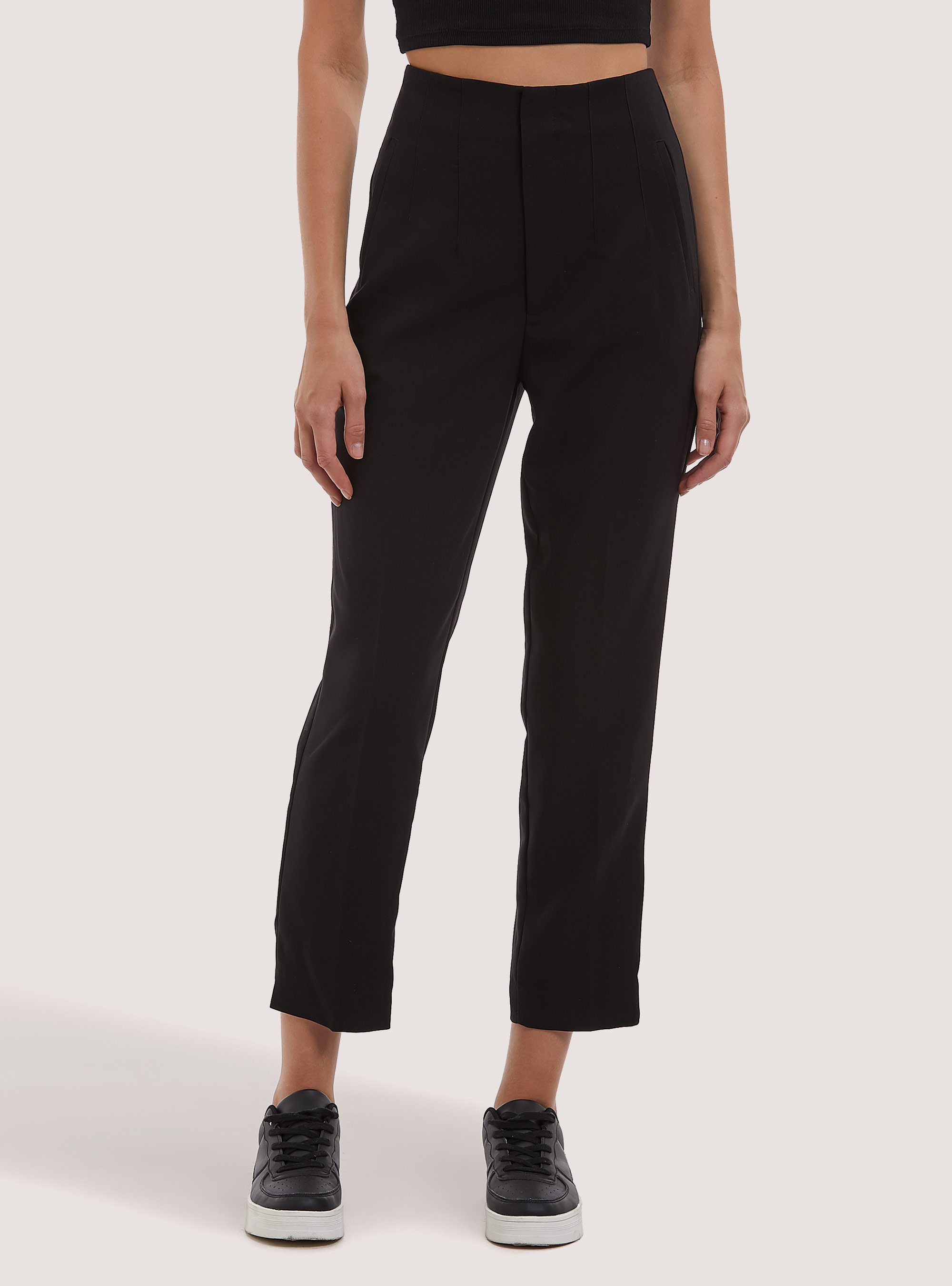 Plain-coloured trousers with darts, BK1 BLACK