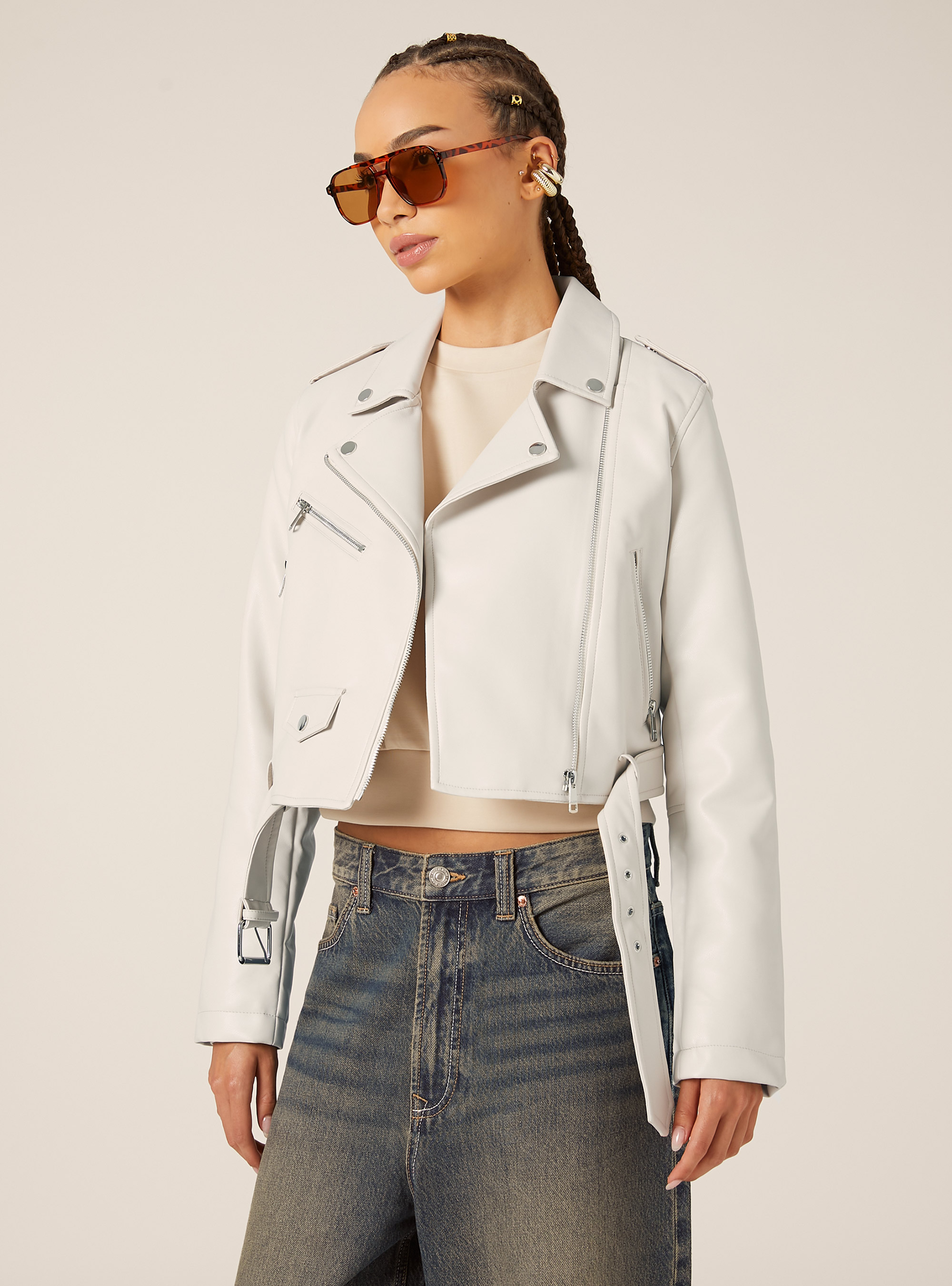 Chaqueta motera efecto piel, WH2 WHITE