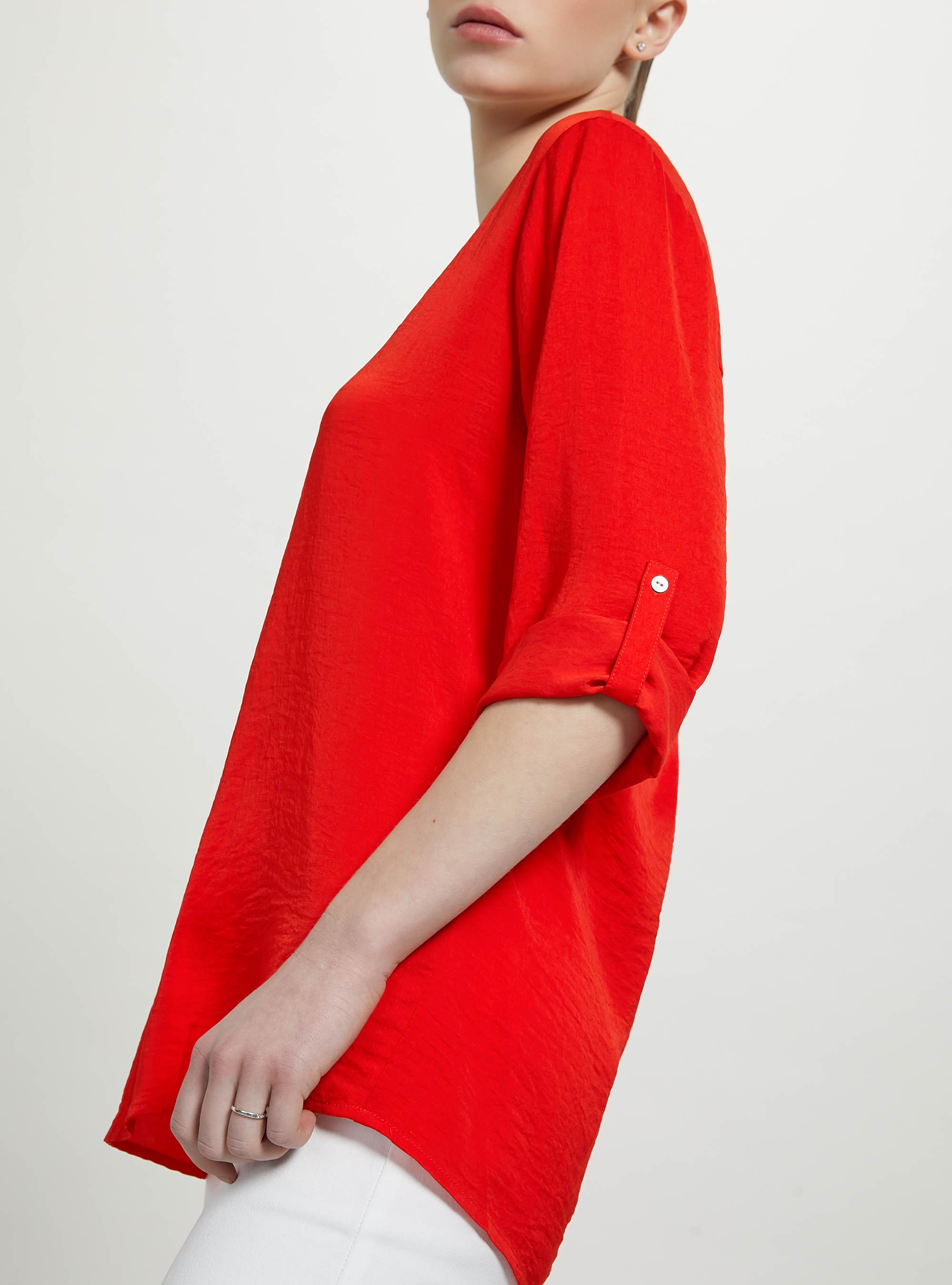 Blusa lisa con escote, RD2 RED MEDIUM