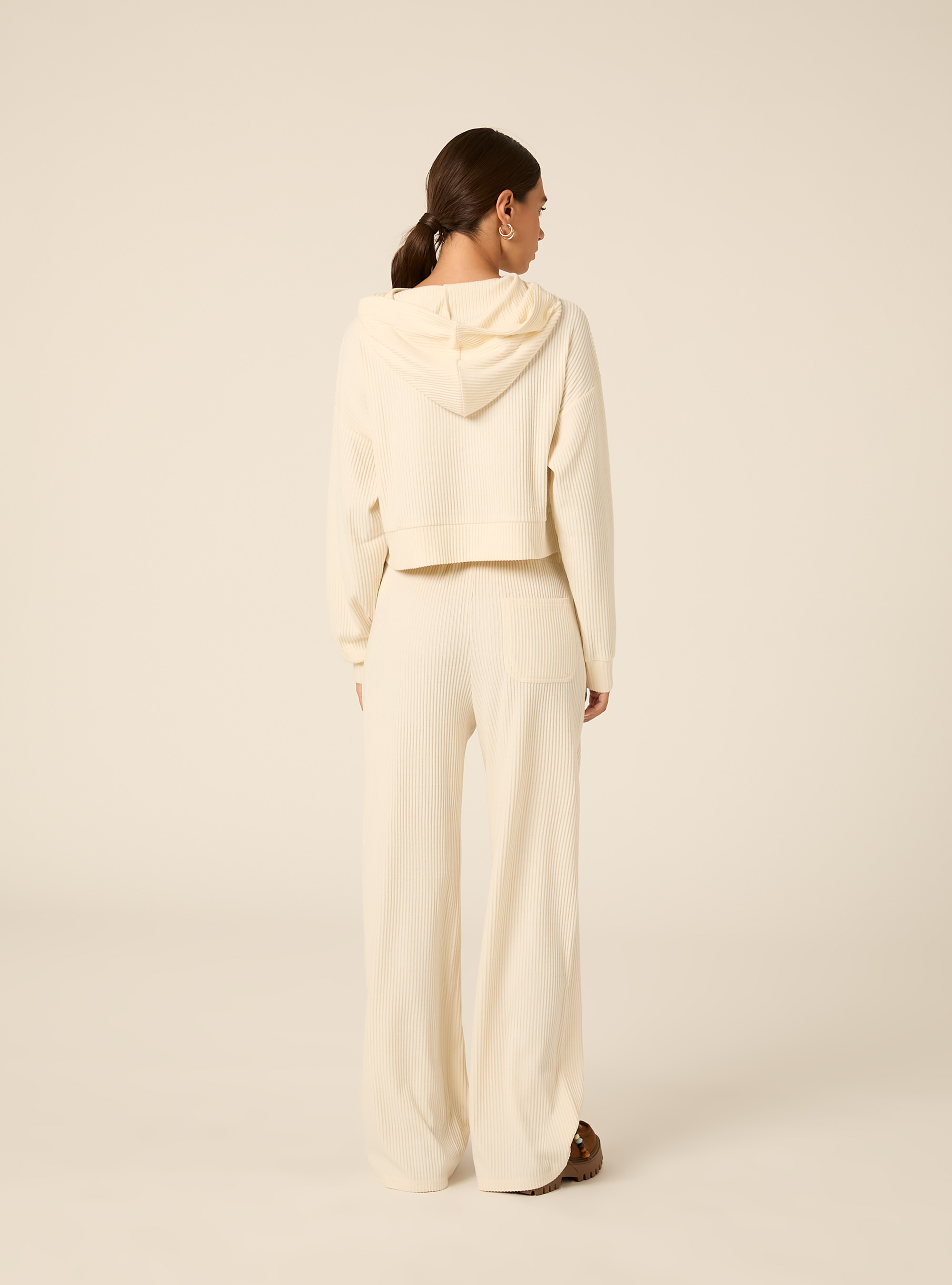 Felpa crop con cappuccio, CR3 CREAM LIGHT
