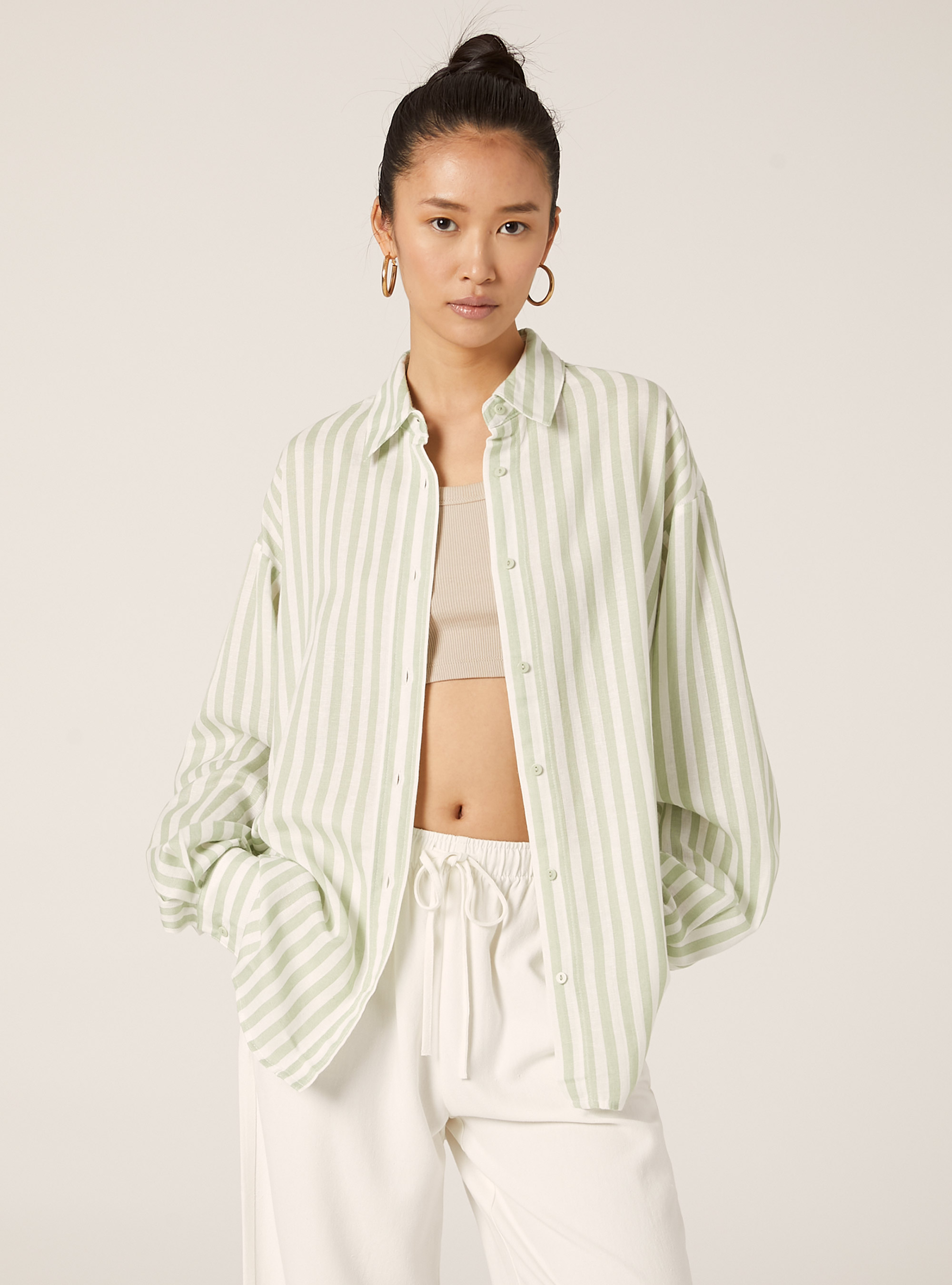 Gestreiftes Hemd aus einer Leinenmischung, KY3 KAKY LIGHT