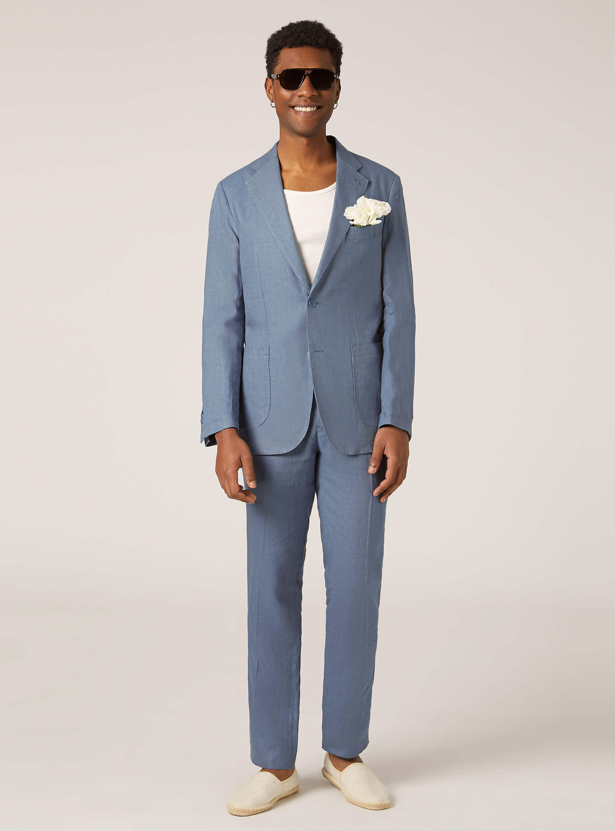 Pantalones de lino puro, OB2 BLUE OIL MED.