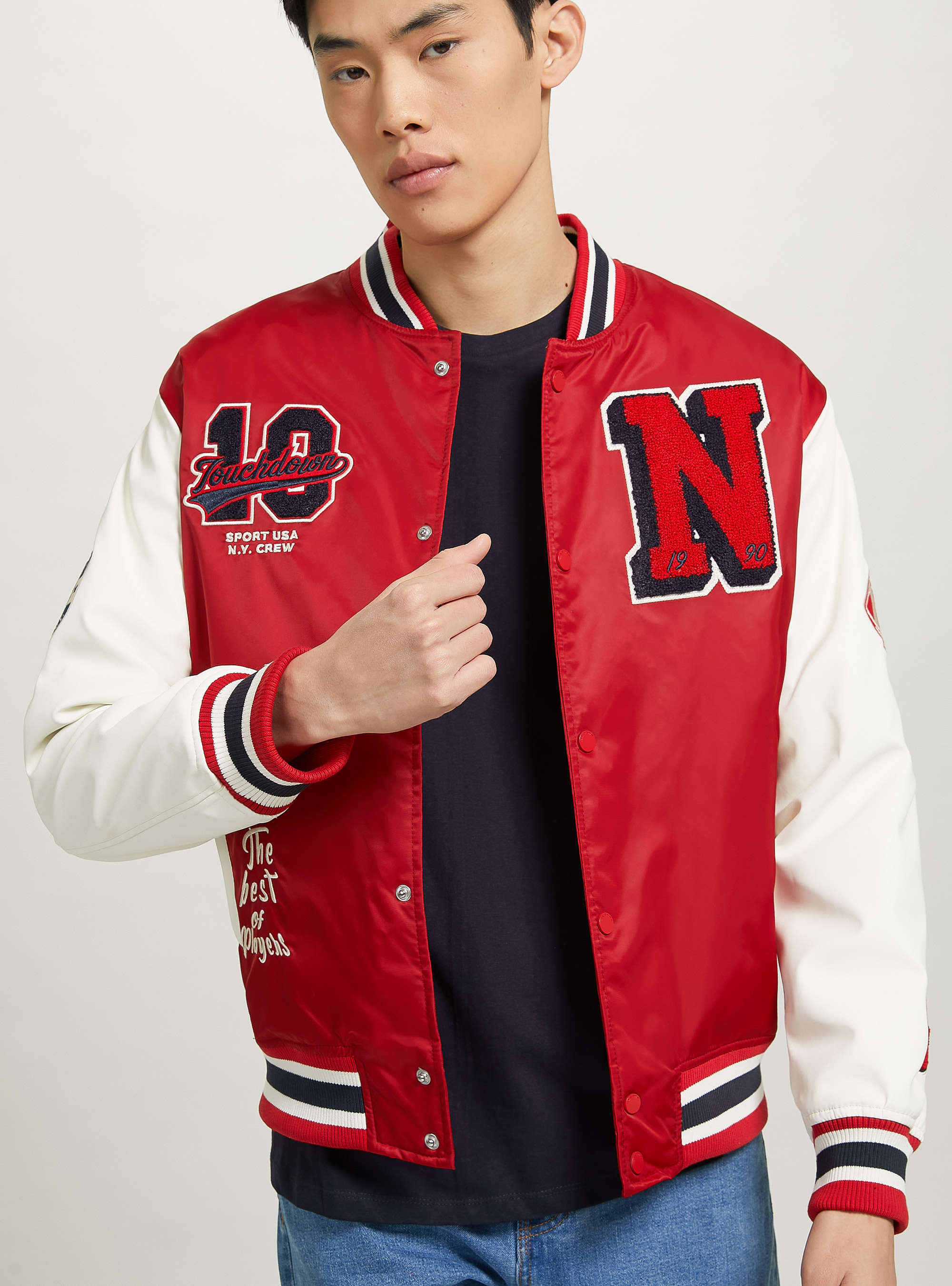 varsity bomber jacket