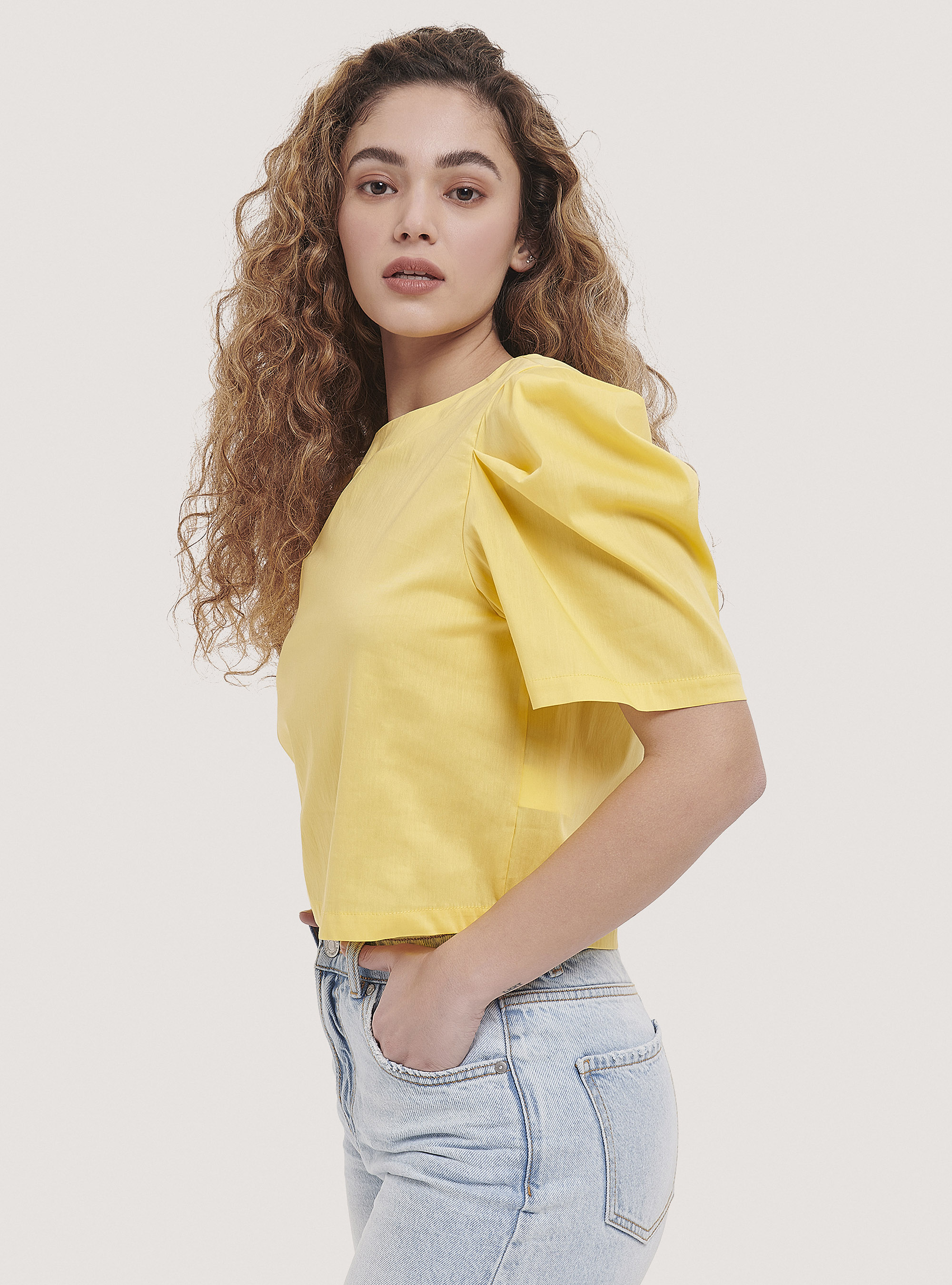 Blusa con mangas abullonadas, C785 YELLOW