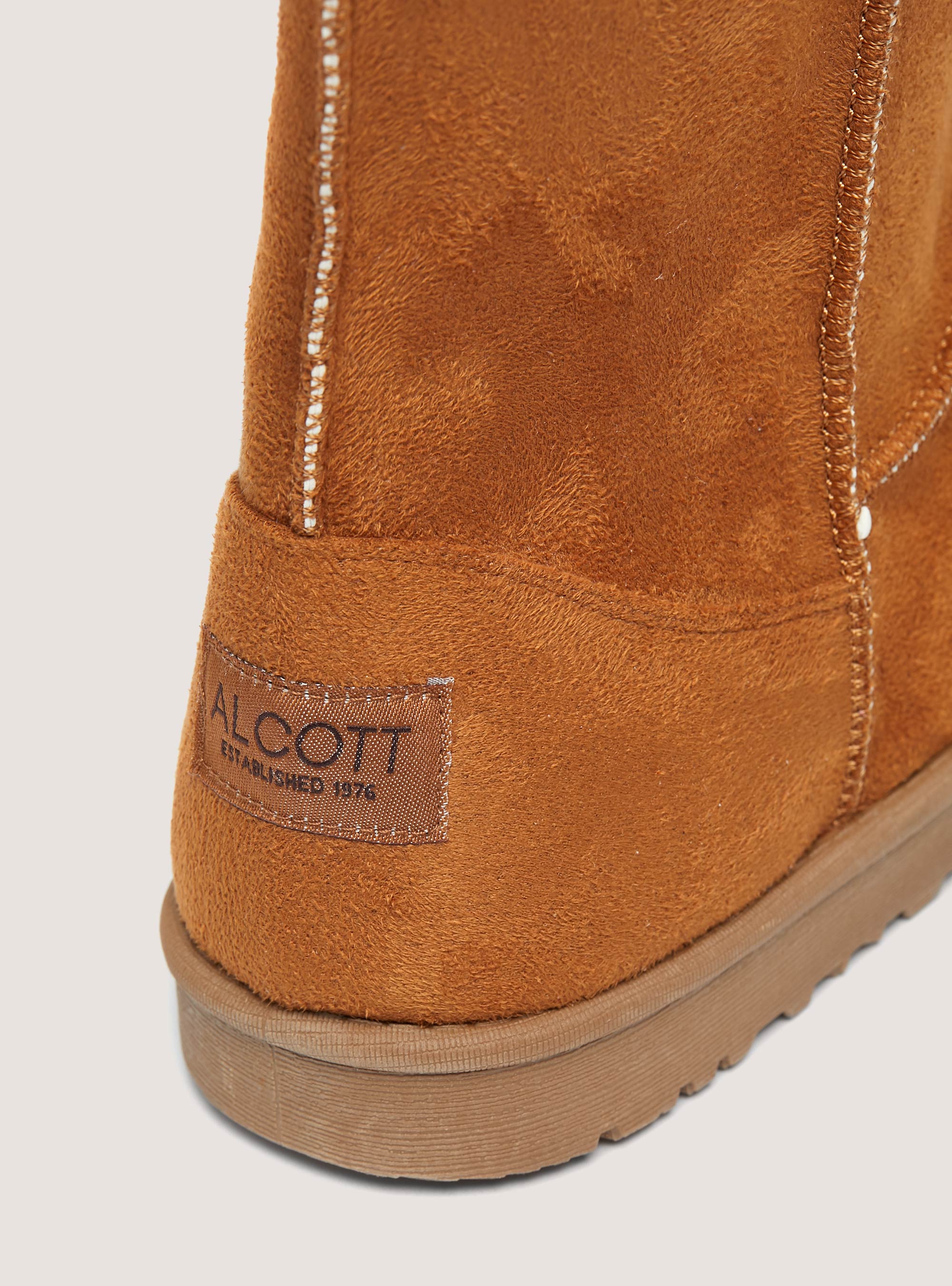 Suede ankle boots with faux fur inside, CAMEL