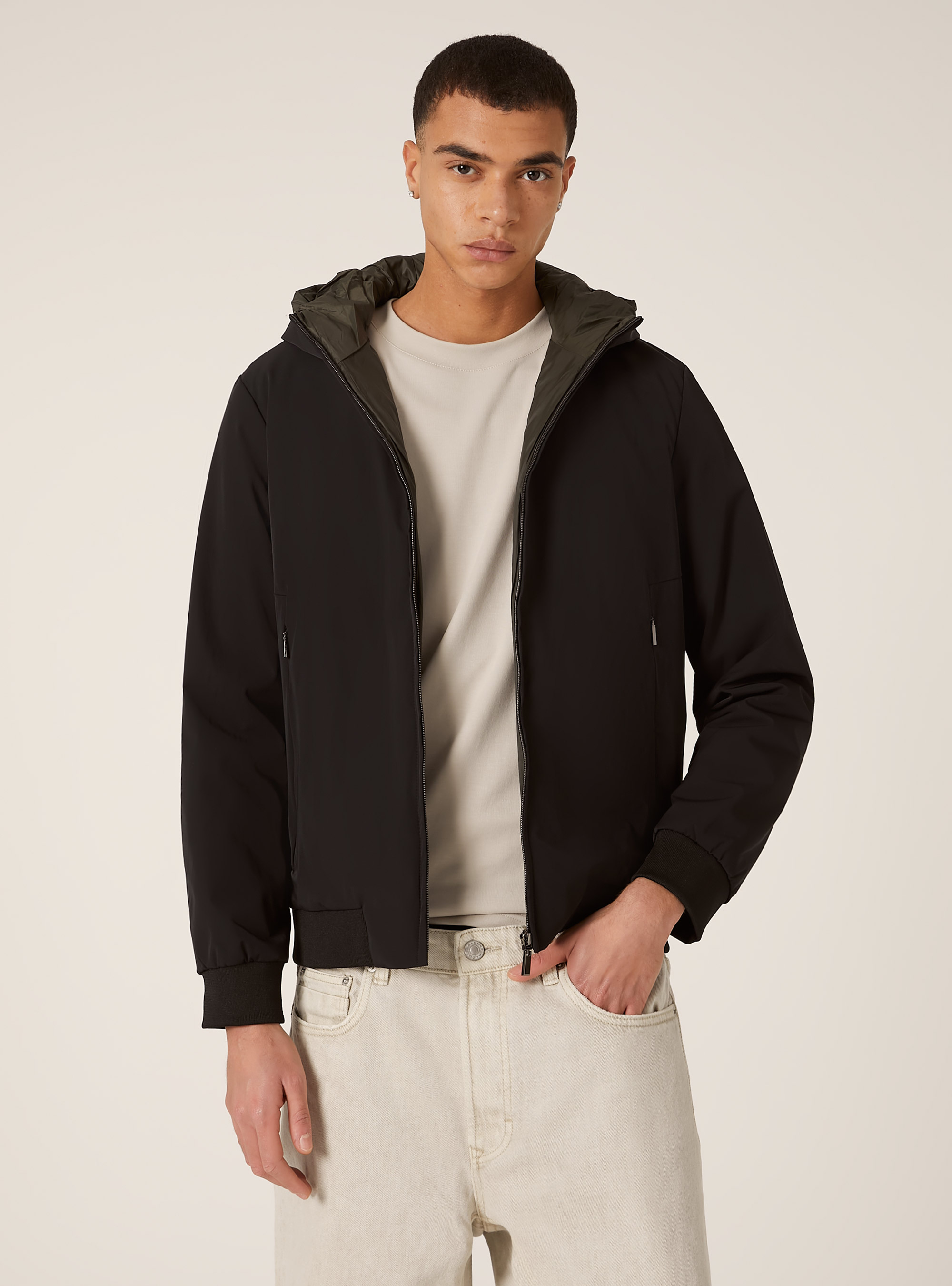 Hooded padded jacket, BK1 BLACK