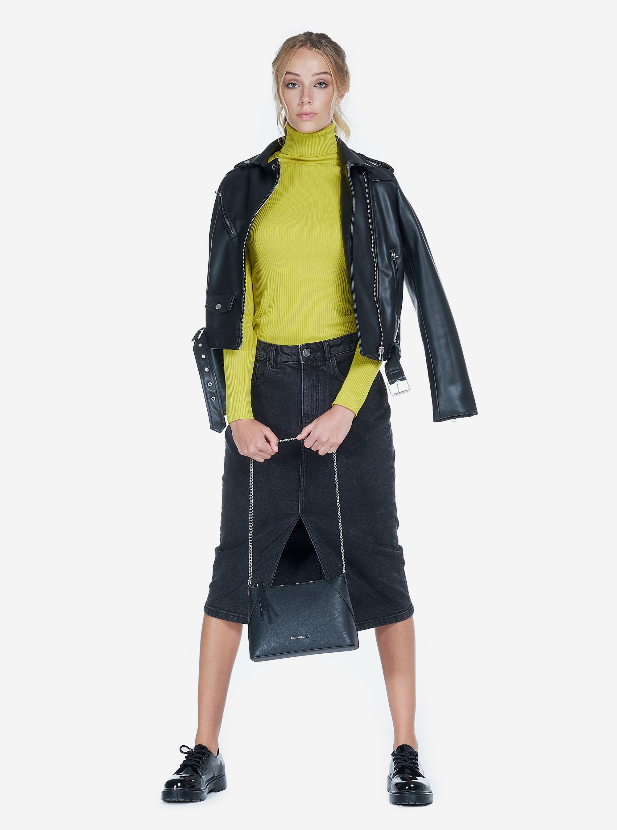 Gonna longuette denim stretch, NERO