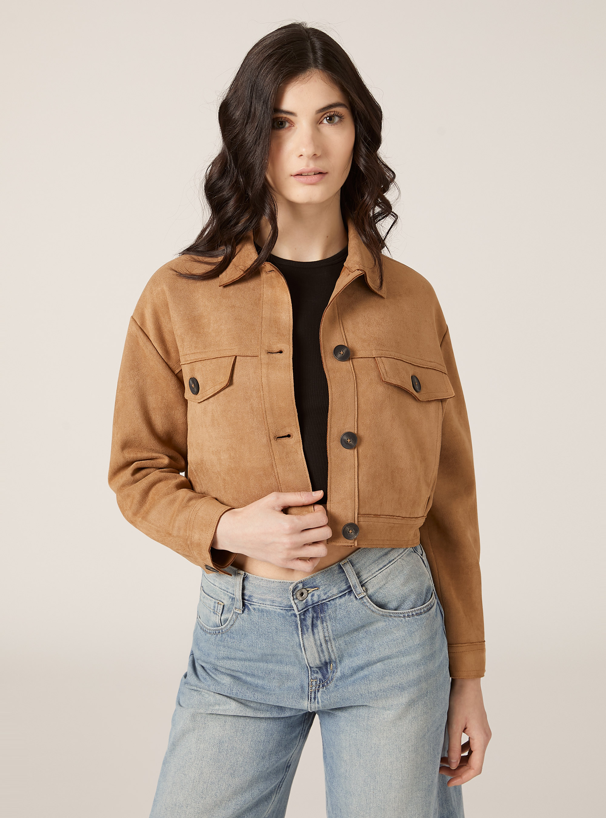 Suede effect shirt jacket, TB2 TOBACCO MEDIUM