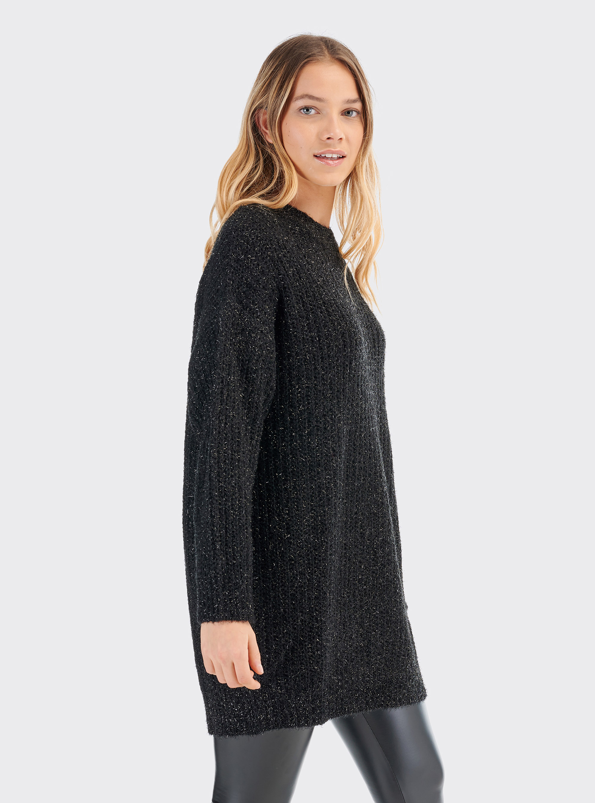 Pullover con filo lurex comfort fit, NERO