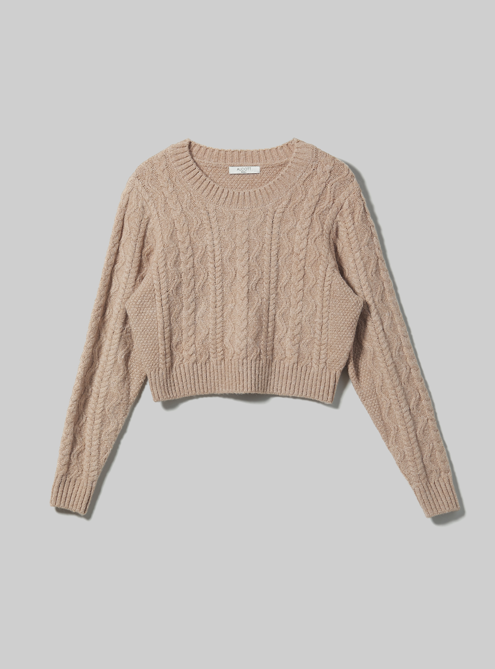 Cropped pullover with braids, MBG1 BEIGE MEL DARK