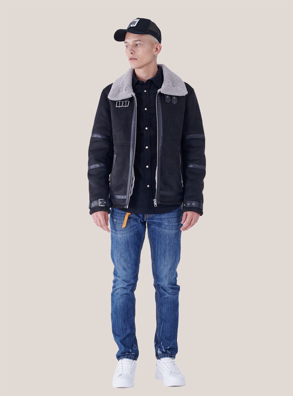 Sheepskin-effect jacket, C101 BLACK