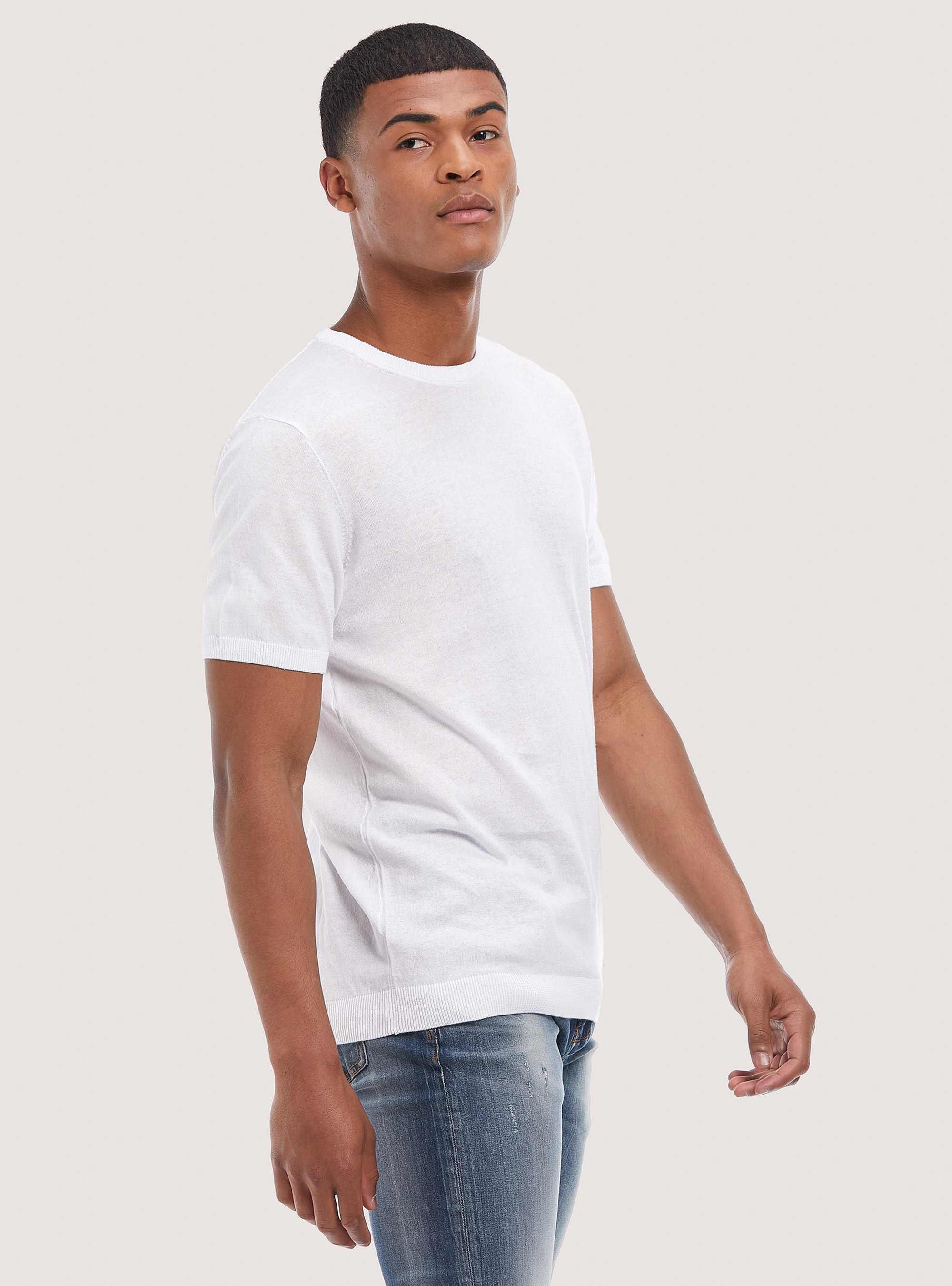 Pull en coton &agrave; manches courtes, C099 WHITE