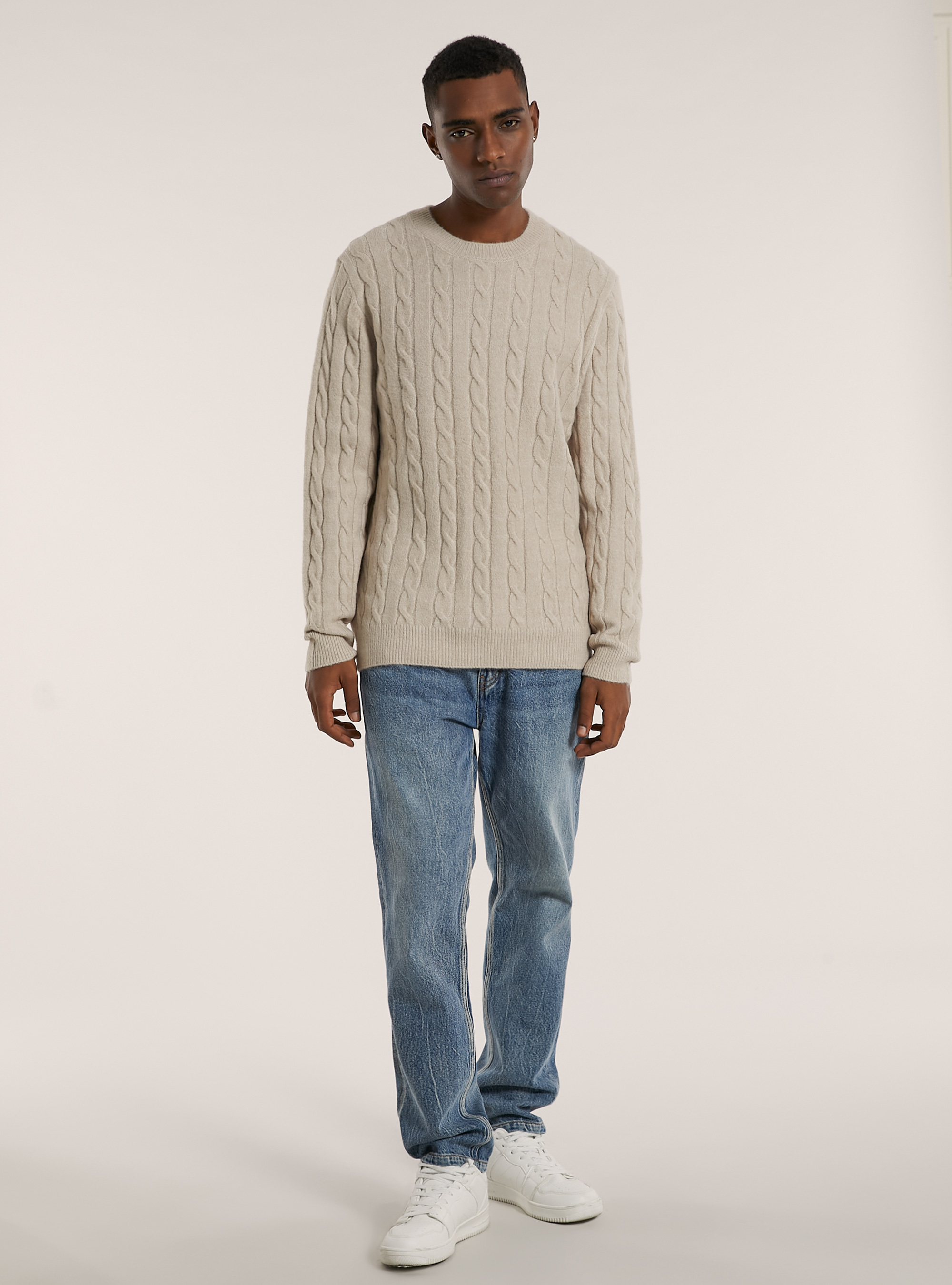 Pullover morbido a trecce, MBG2 BEIGE MEL MED