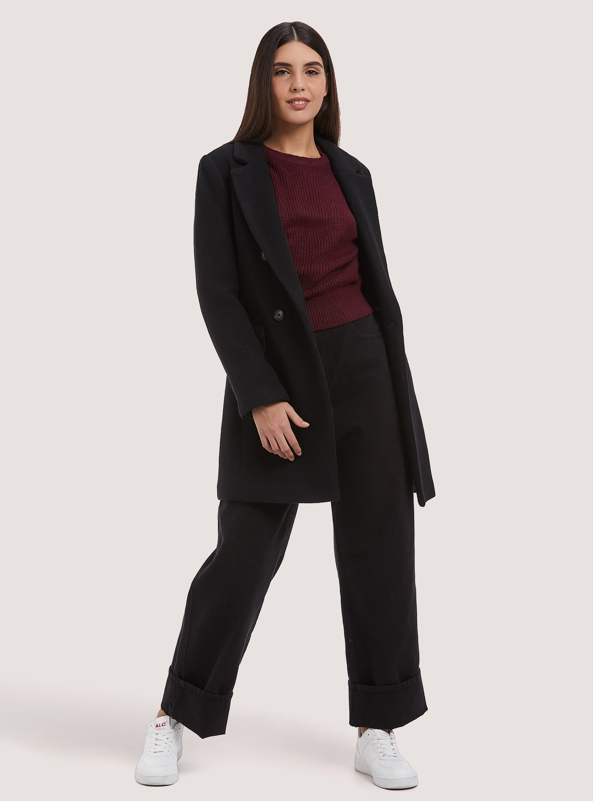 Wool blend double-breasted coat, C101 BLACK