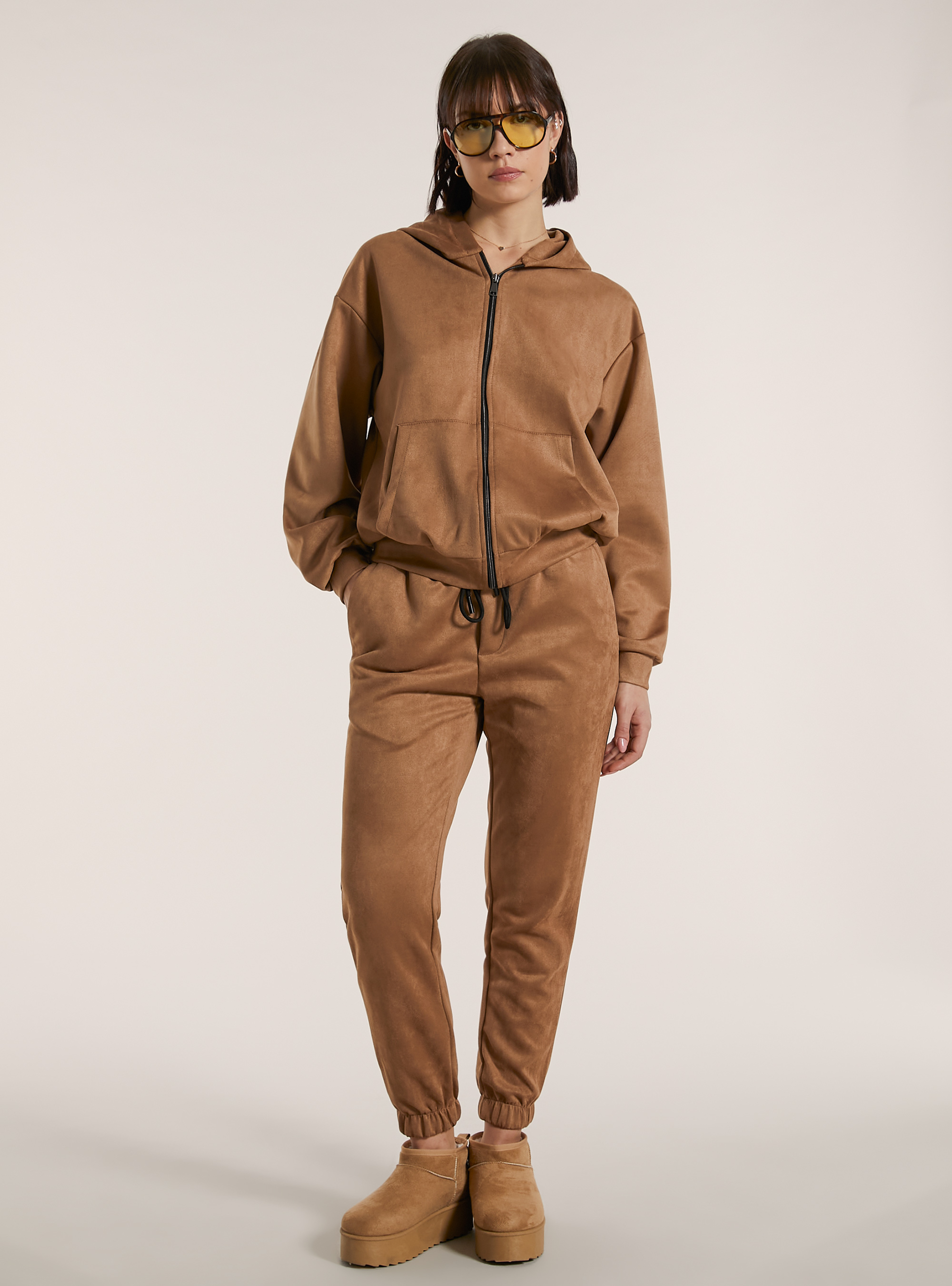 Pantaloni effetto suede e stringa in vita, TB2 TOBACCO MEDIUM