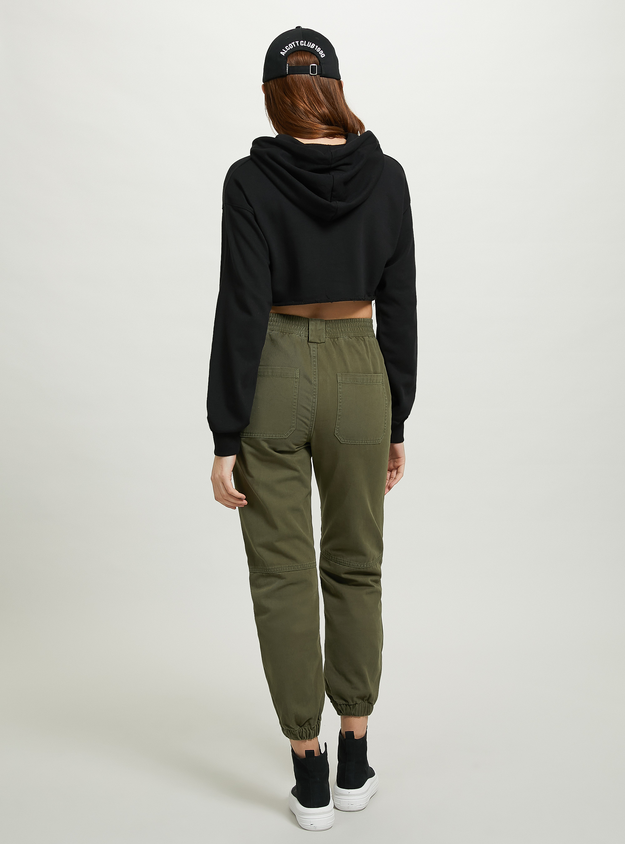 Cropped hooded sweatshirt, BK1 BLACK