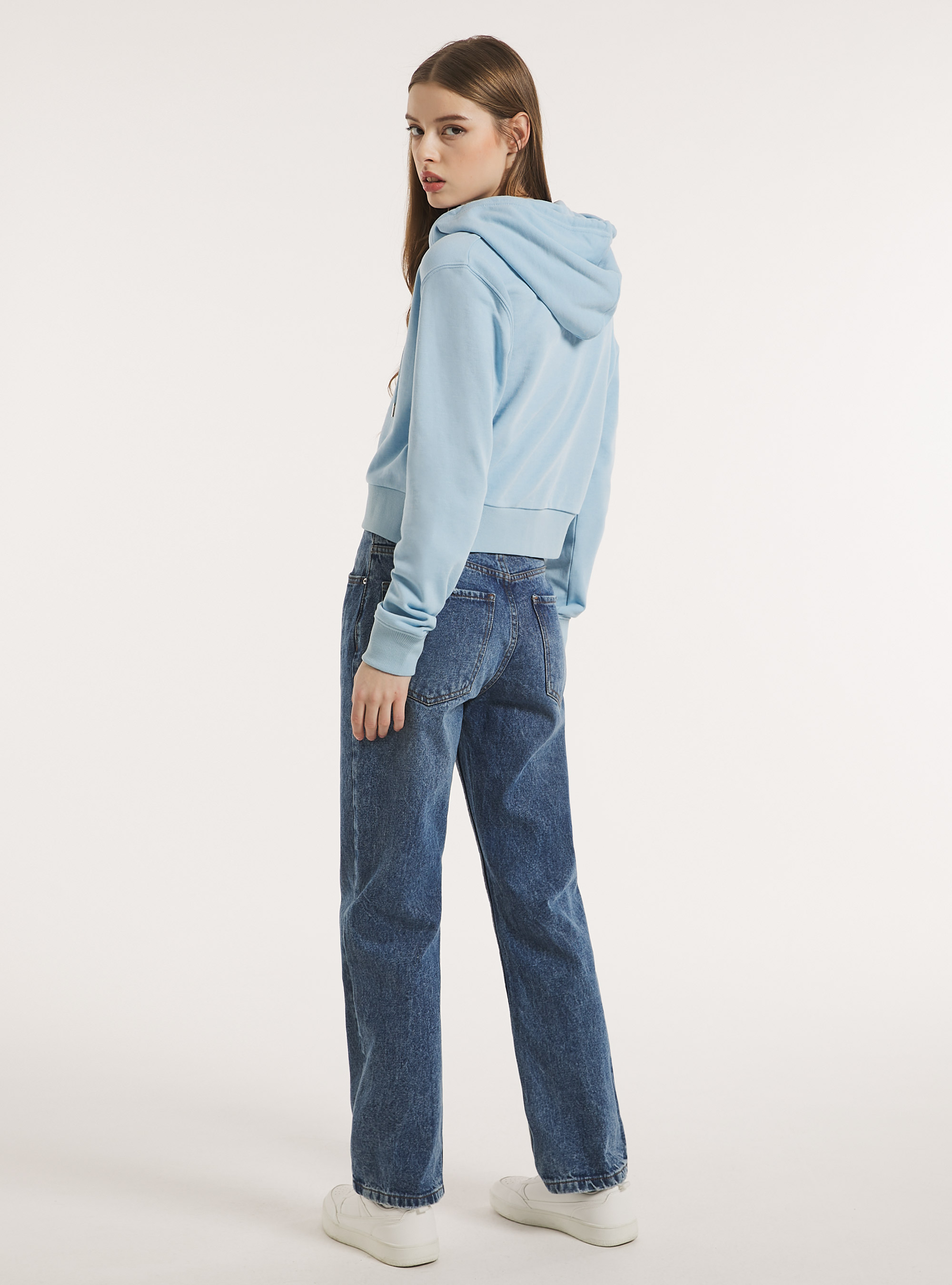 Sweatshirt in Boxy-Passform mit Reißverschluss und Kapuze, AZ3 AZURE LIGHT