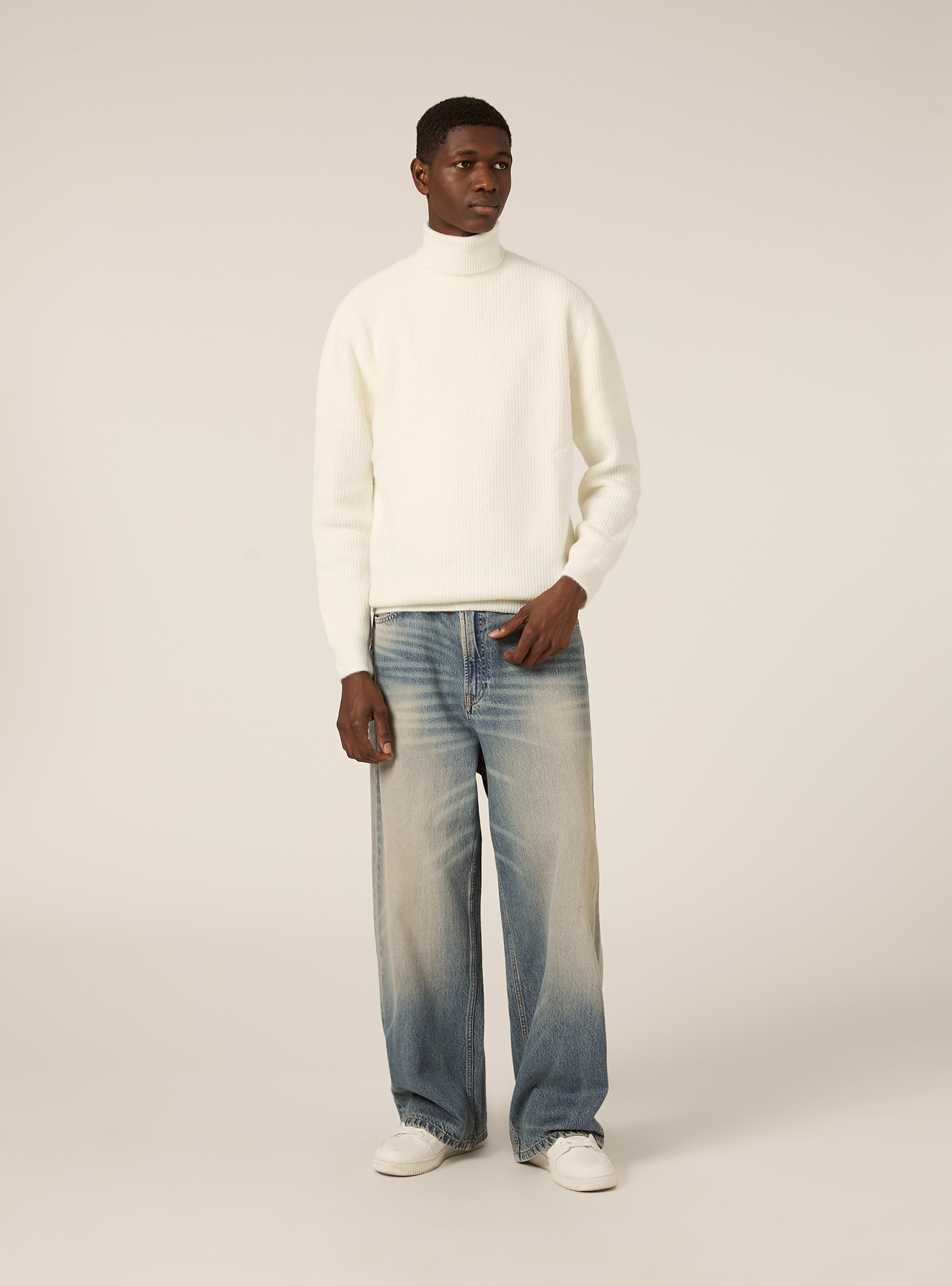 Maglia collo alto costa inglese, WH2 WHITE